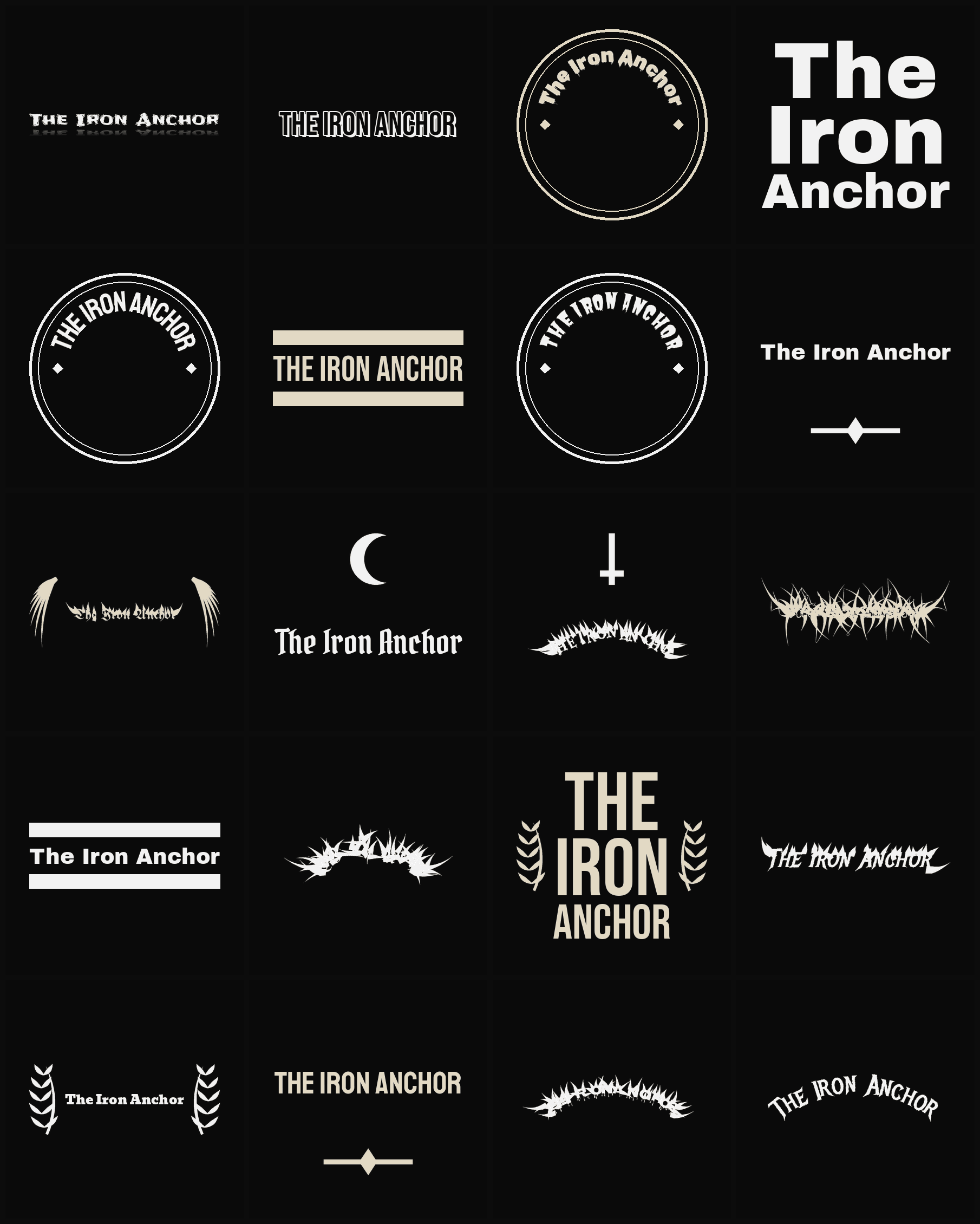 Twenty The Iron Anchor band logo ideas — different faces, treatments and spike settings