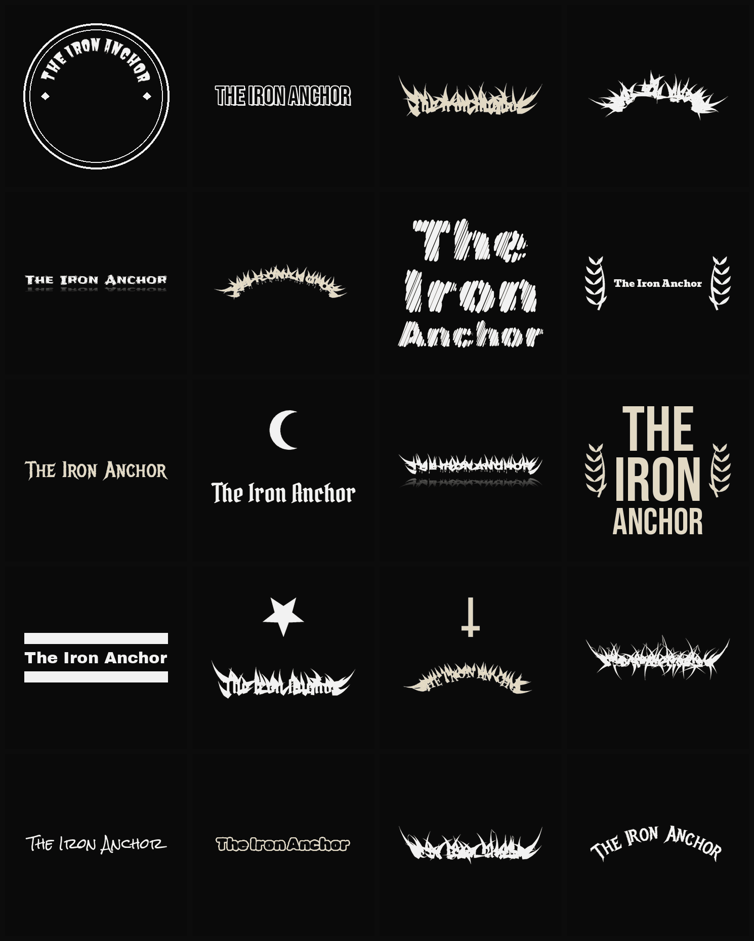 Twenty The Iron Anchor band logo ideas — different faces, treatments and spike settings