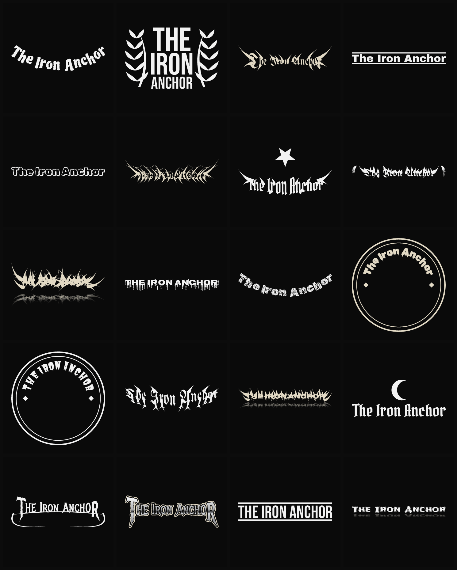 Twenty The Iron Anchor band logo ideas — different faces, treatments and spike settings