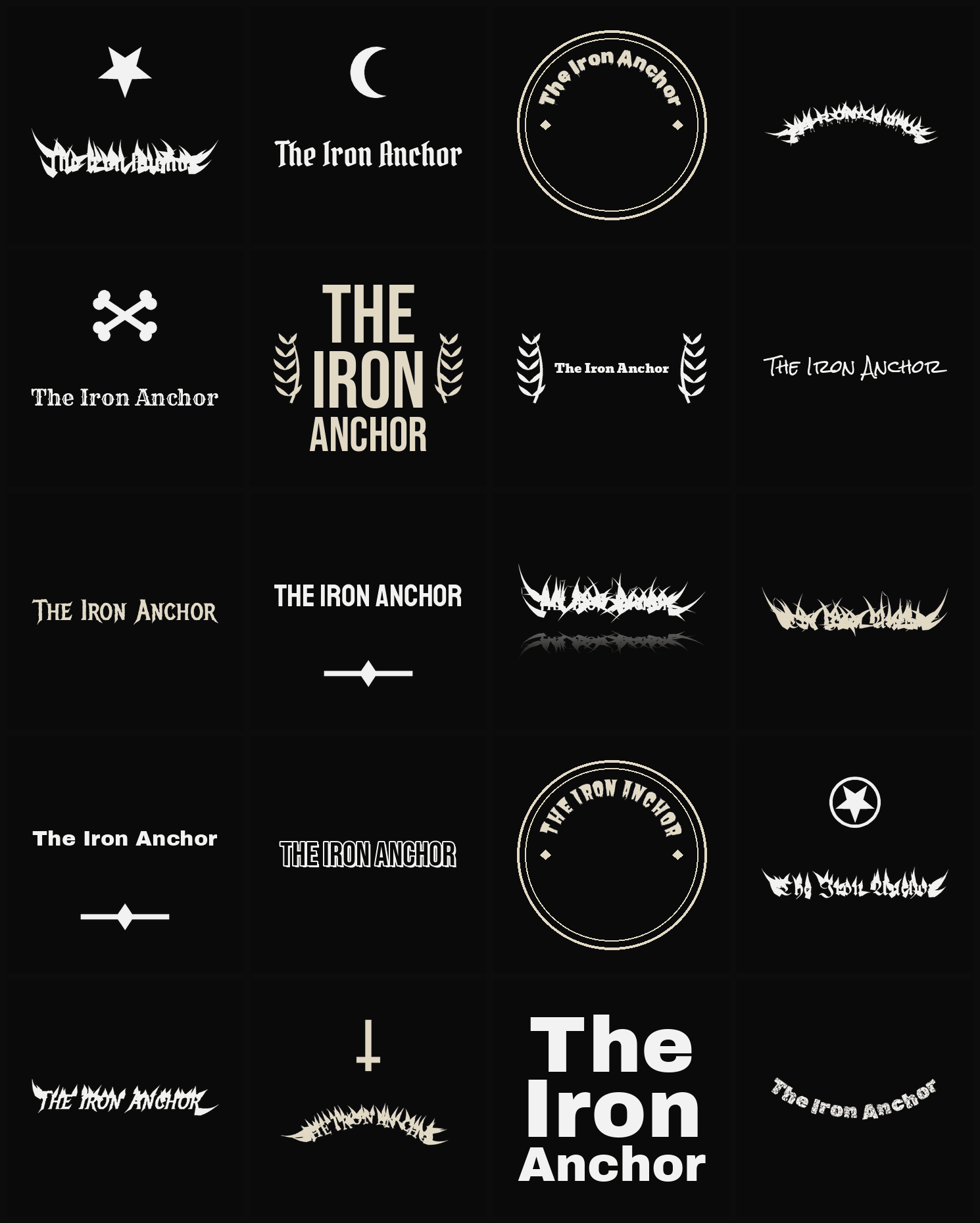 Twenty The Iron Anchor band logo ideas — different faces, treatments and spike settings