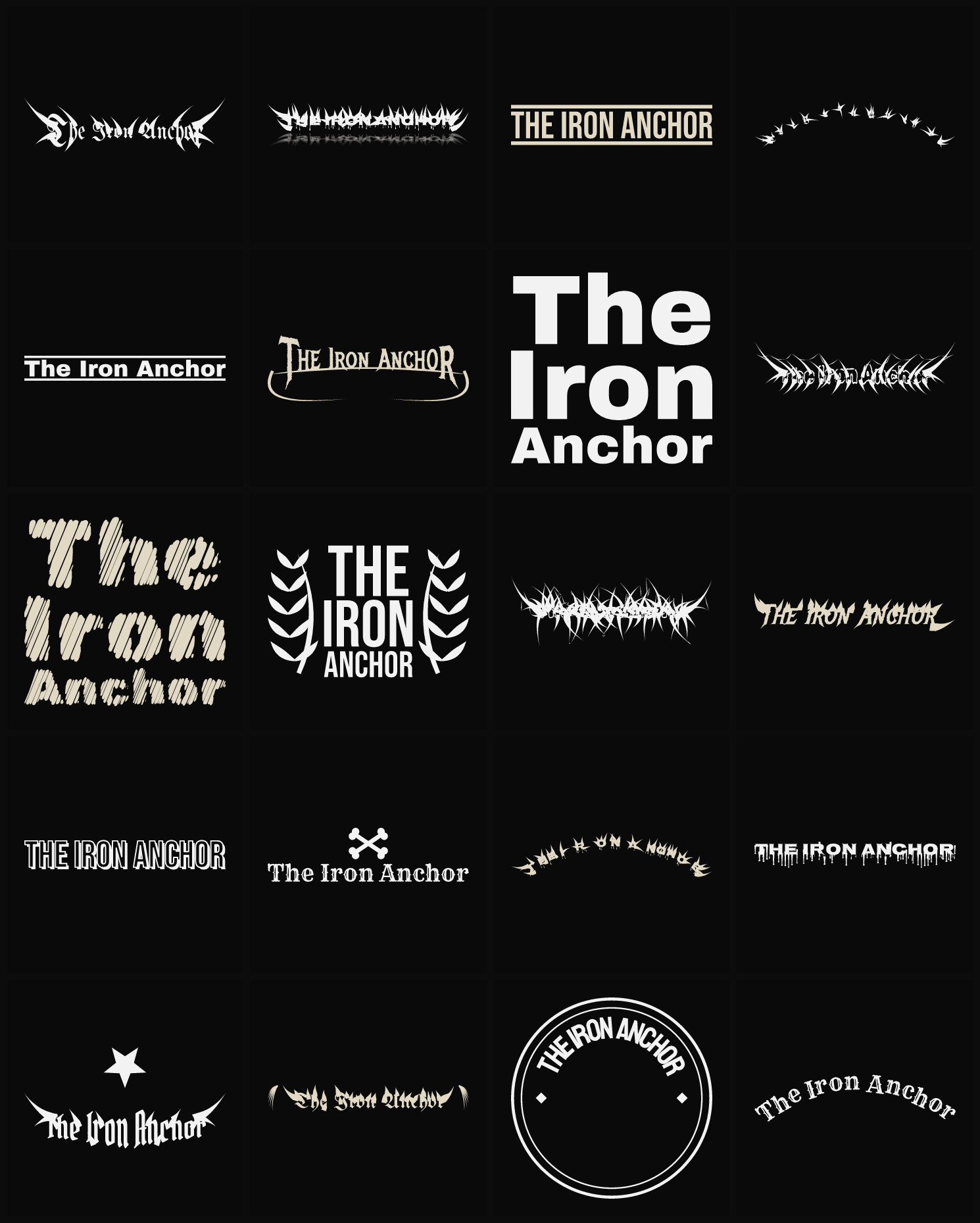 Twenty The Iron Anchor band logo ideas — different faces, treatments and spike settings