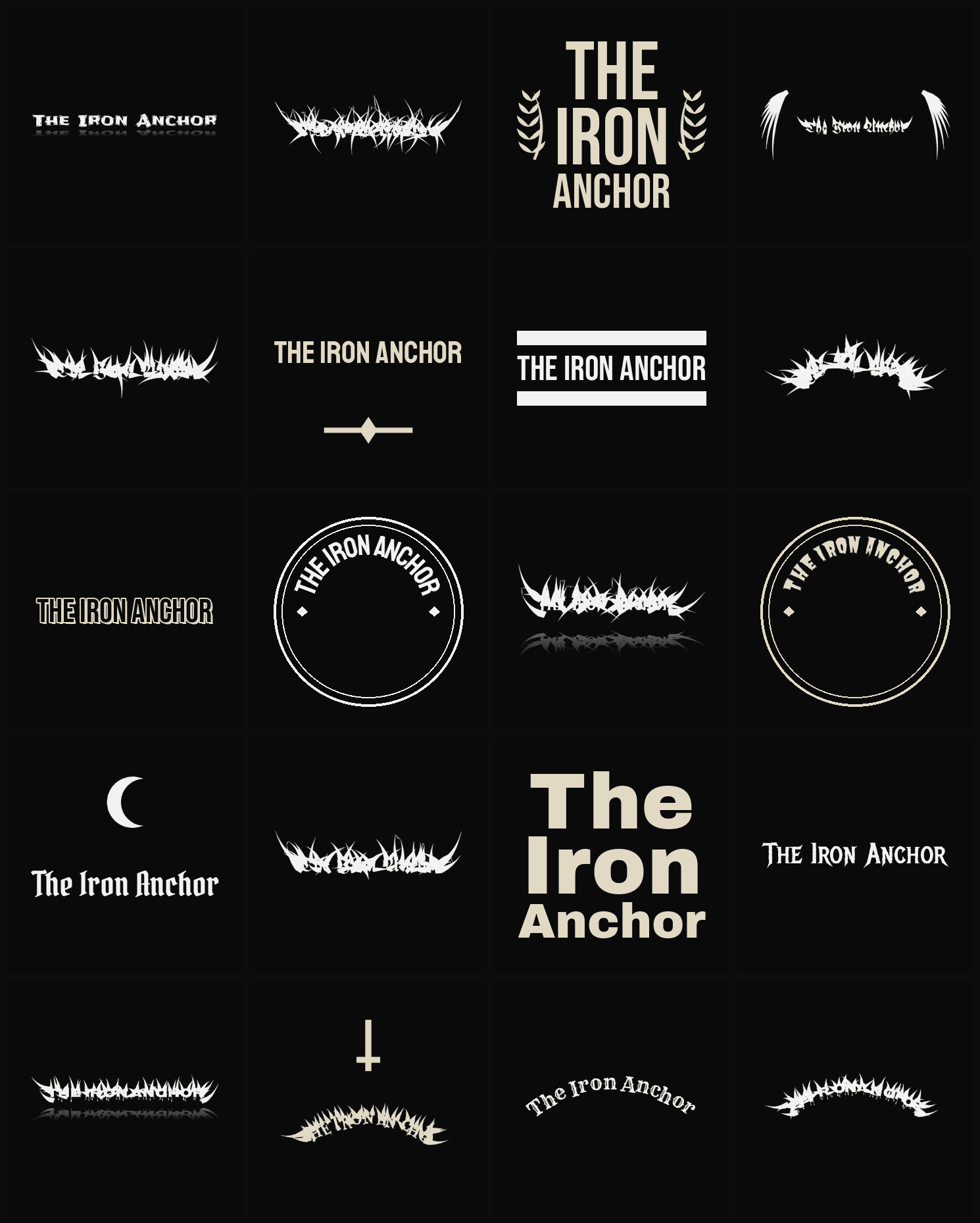 Twenty The Iron Anchor band logo ideas — different faces, treatments and spike settings