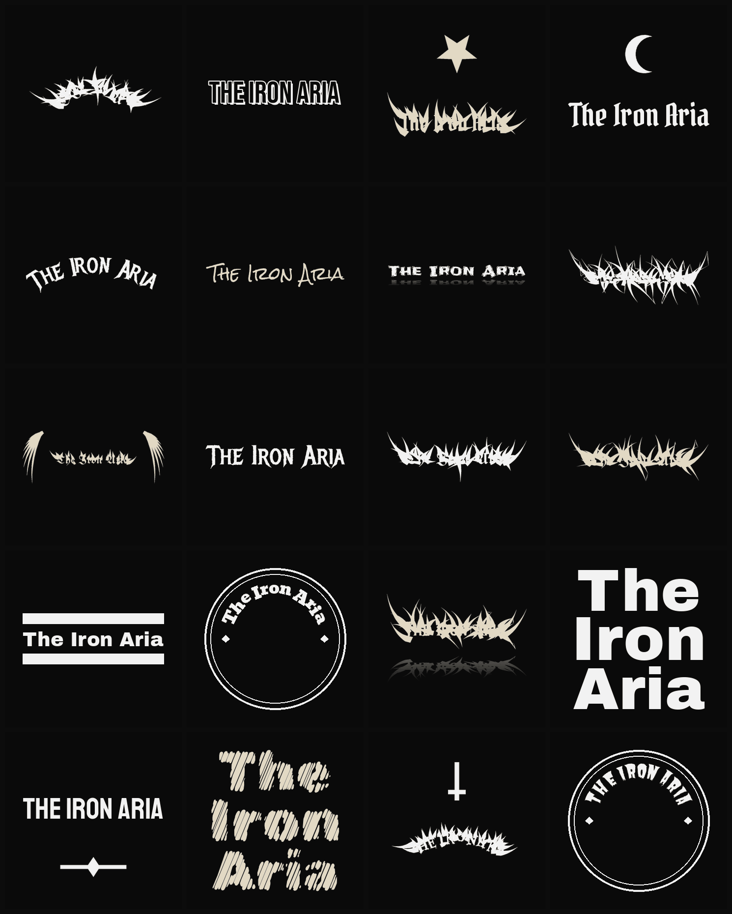 Twenty The Iron Aria band logo ideas — different faces, treatments and spike settings