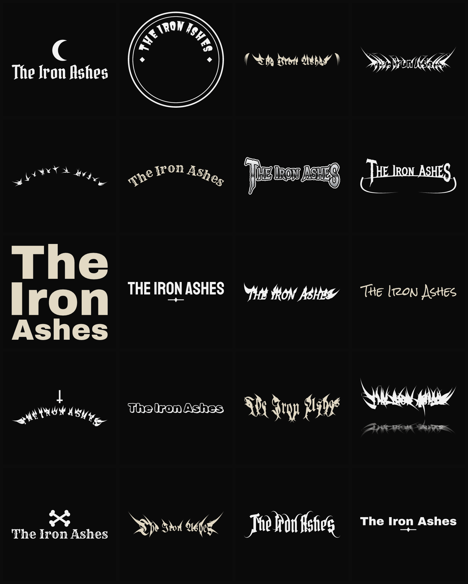 Twenty The Iron Ashes band logo ideas — different faces, treatments and spike settings