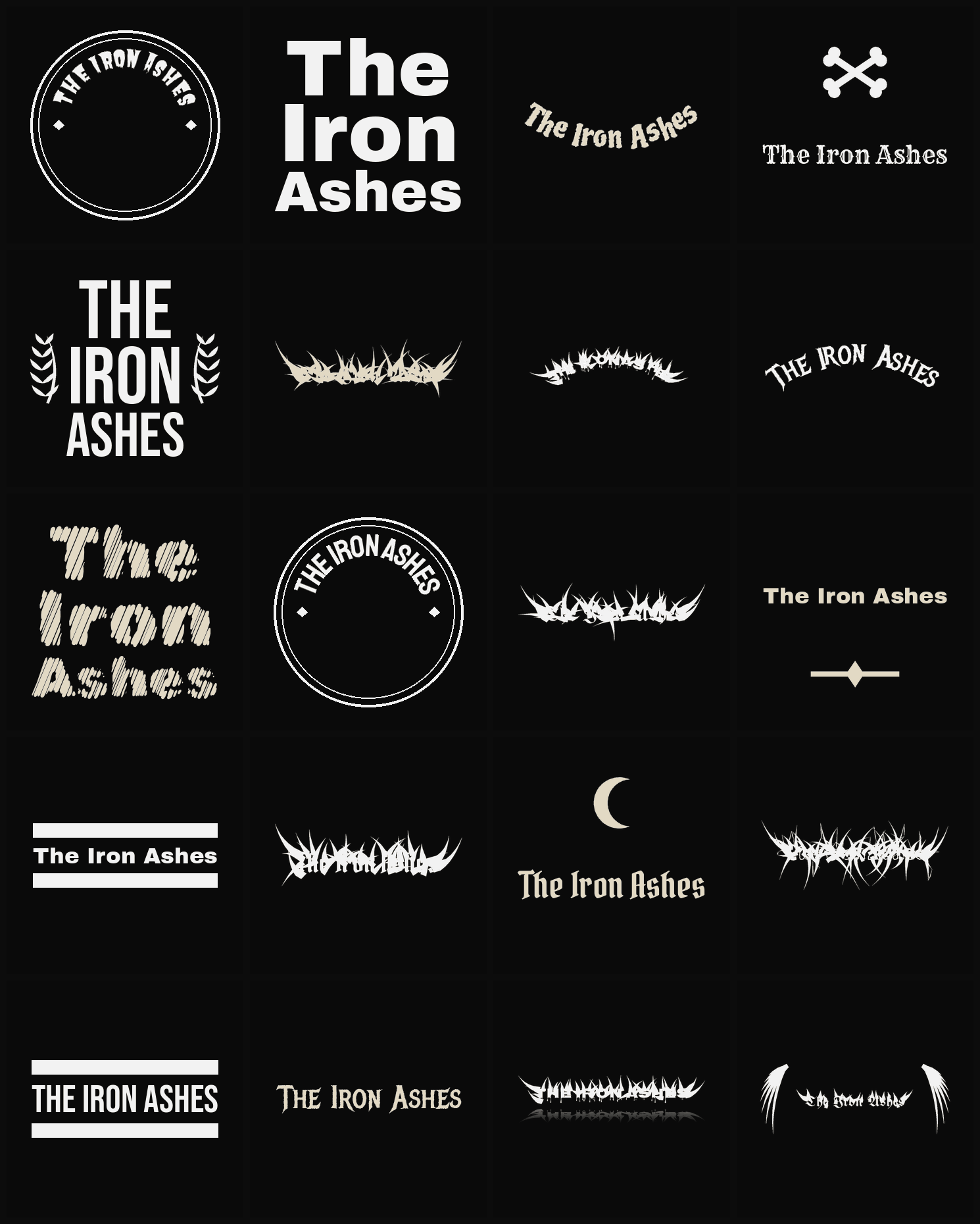 Twenty The Iron Ashes band logo ideas — different faces, treatments and spike settings