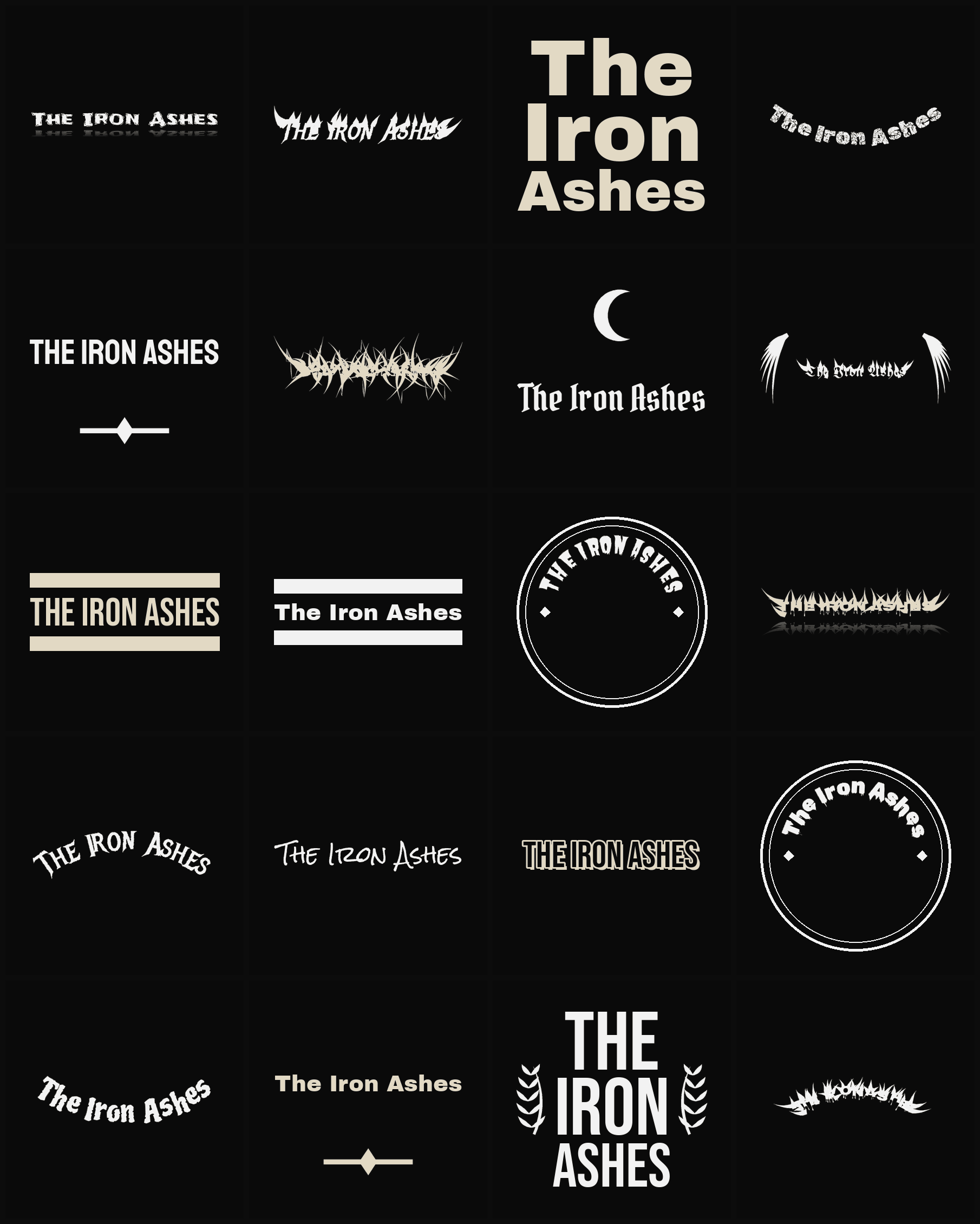 Twenty The Iron Ashes band logo ideas — different faces, treatments and spike settings