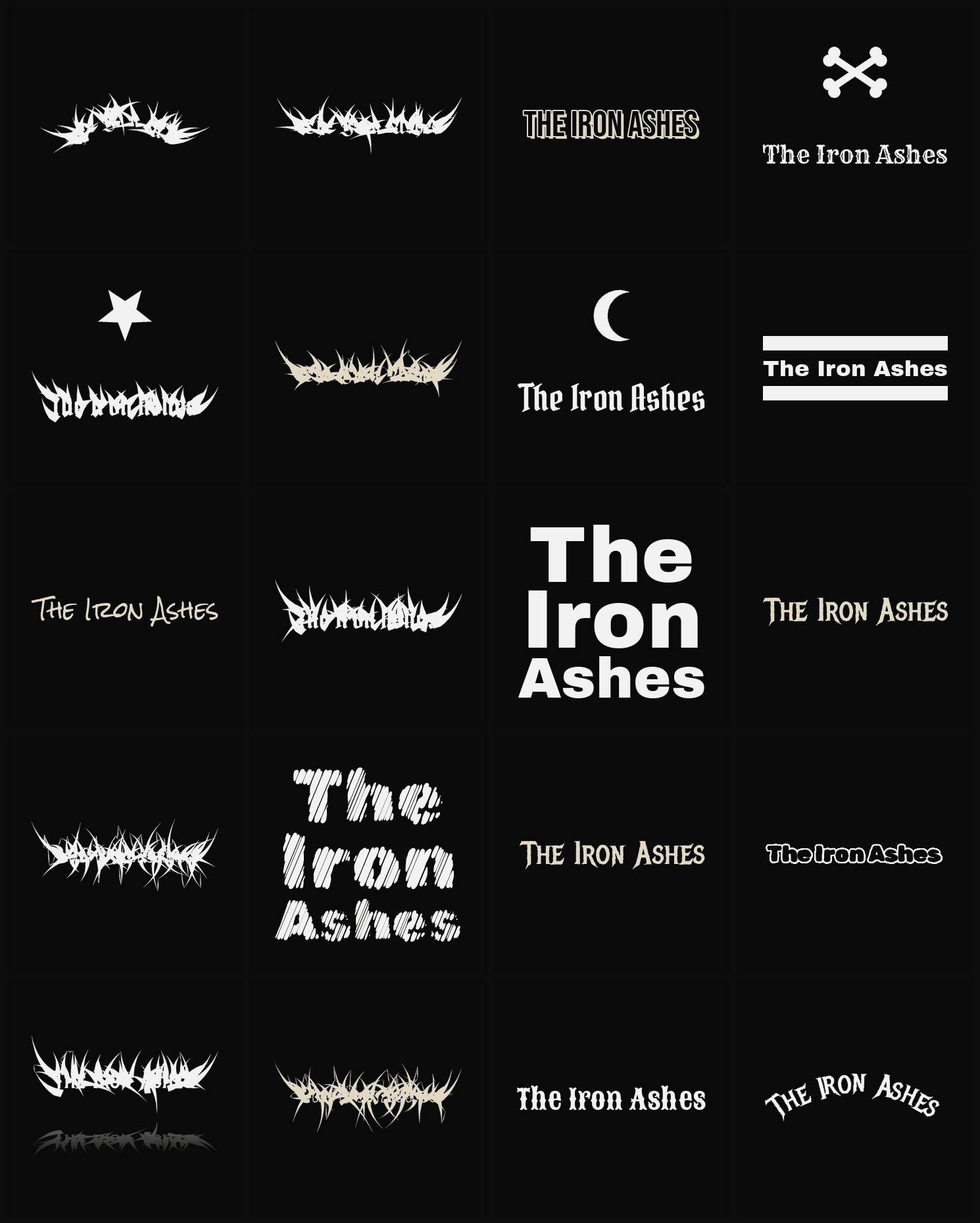 Twenty The Iron Ashes band logo ideas — different faces, treatments and spike settings