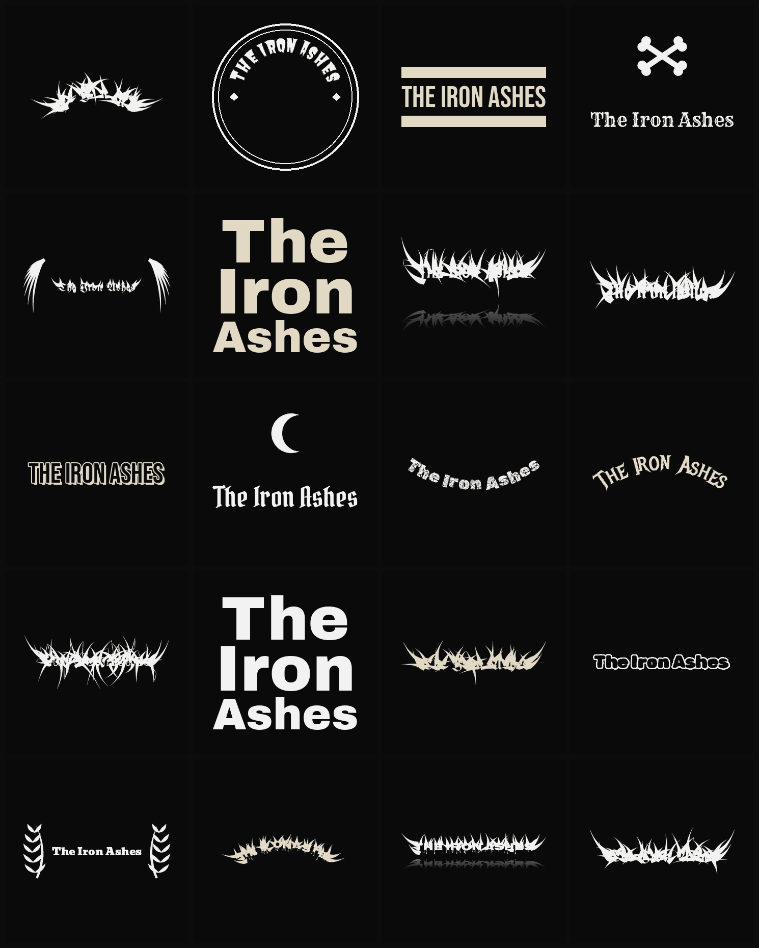 Twenty The Iron Ashes band logo ideas — different faces, treatments and spike settings