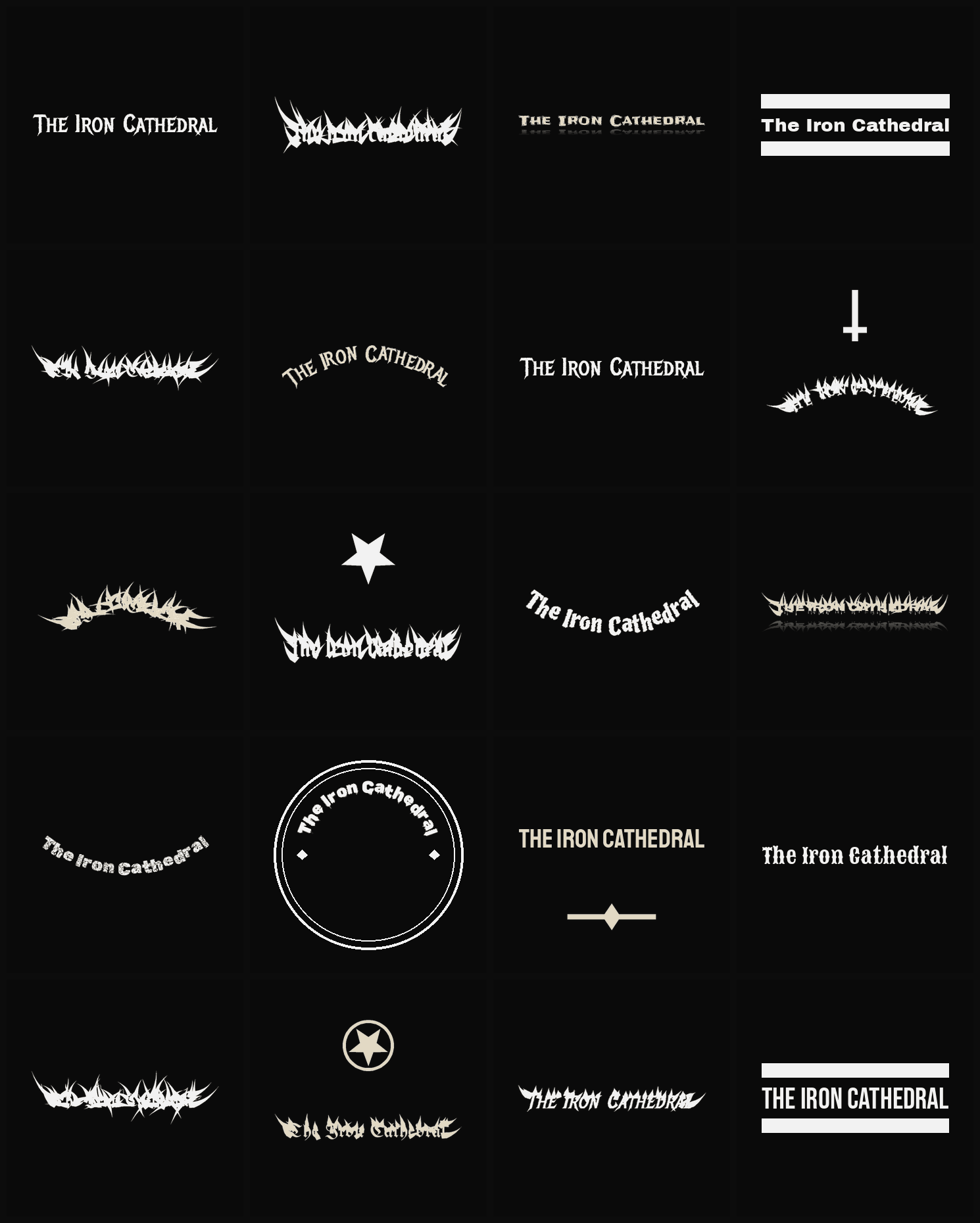 Twenty The Iron Cathedral band logo ideas — different faces, treatments and spike settings