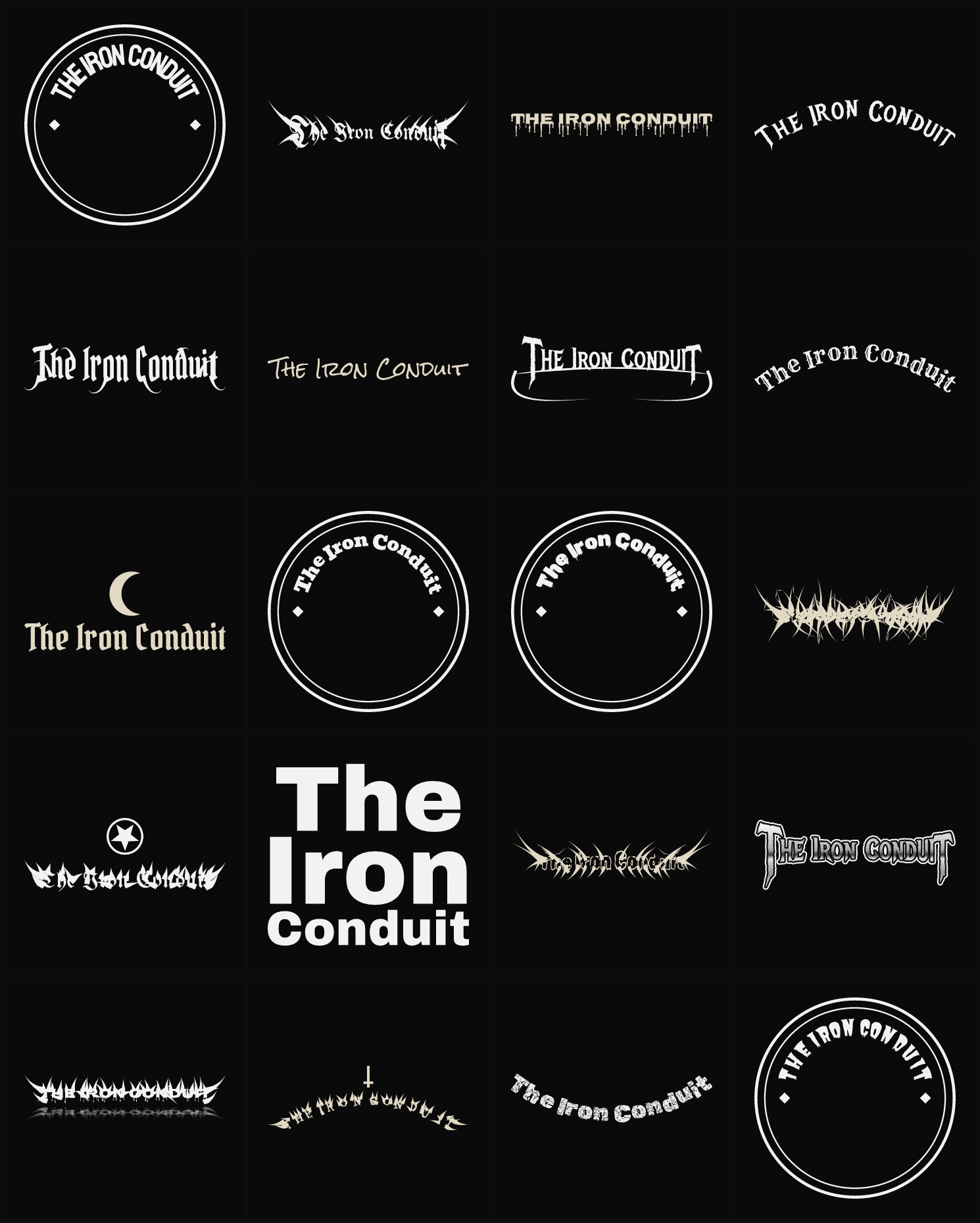 Twenty The Iron Conduit band logo ideas — different faces, treatments and spike settings