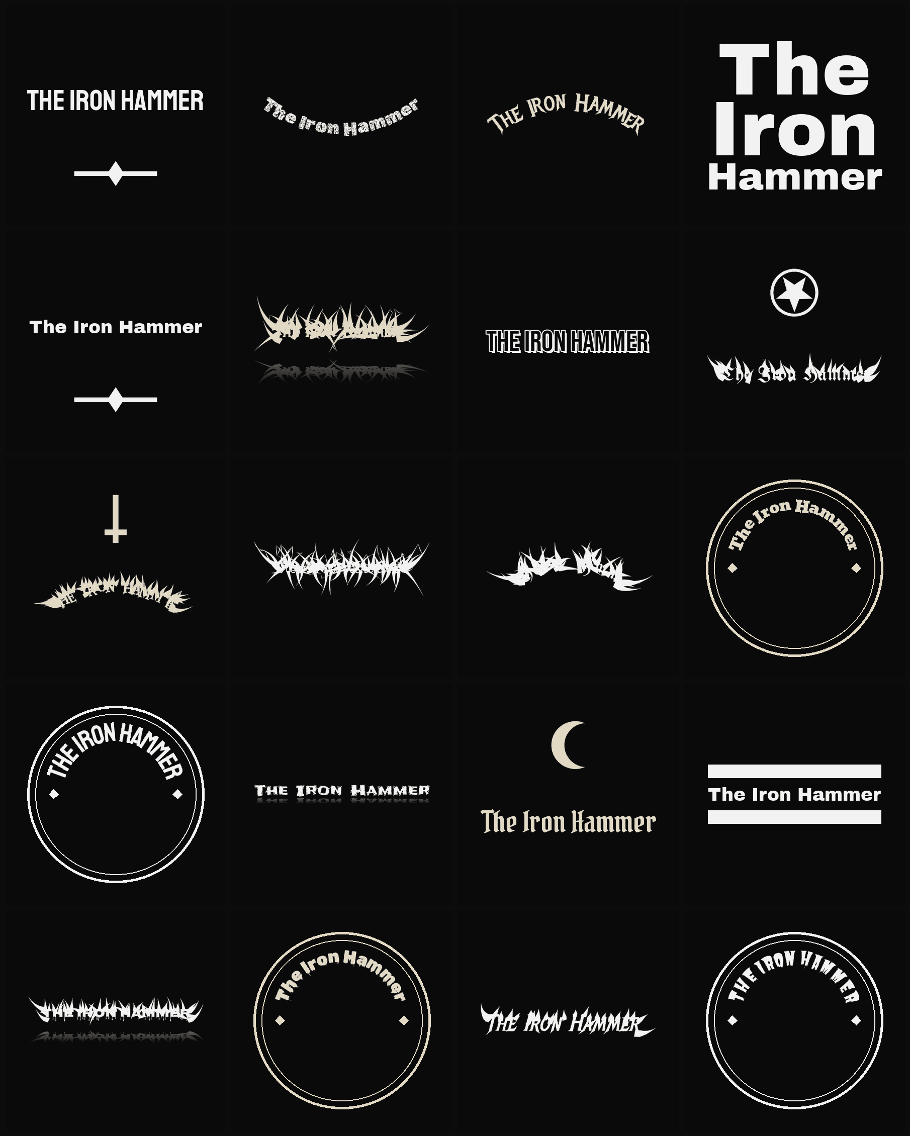 Twenty The Iron Hammer band logo ideas — different faces, treatments and spike settings
