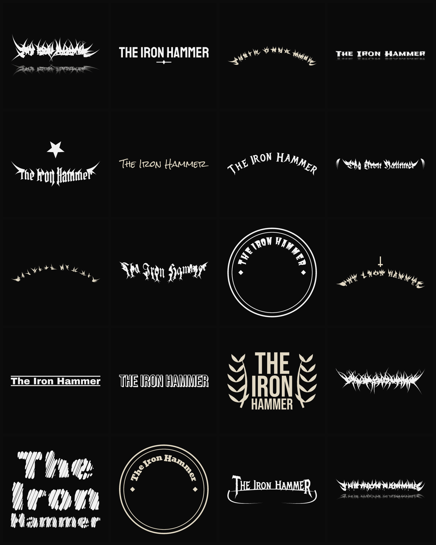 Twenty The Iron Hammer band logo ideas — different faces, treatments and spike settings