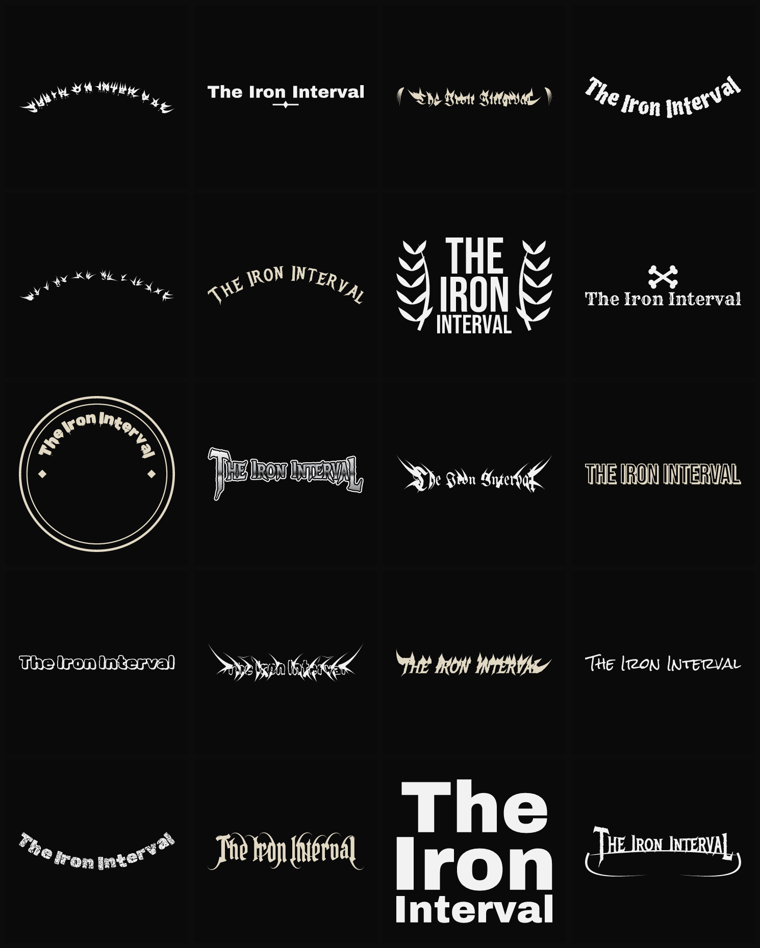 Twenty The Iron Interval band logo ideas — different faces, treatments and spike settings