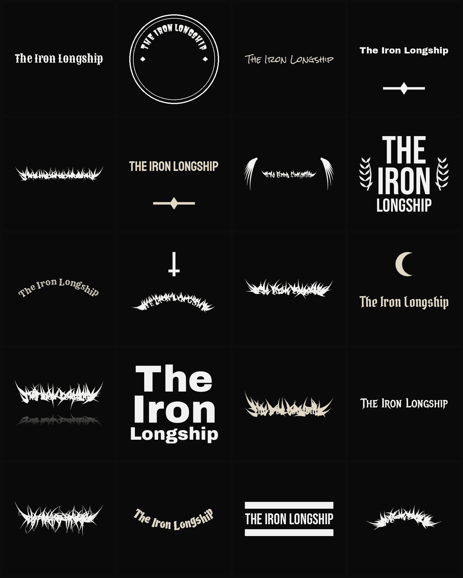 Twenty The Iron Longship band logo ideas — different faces, treatments and spike settings