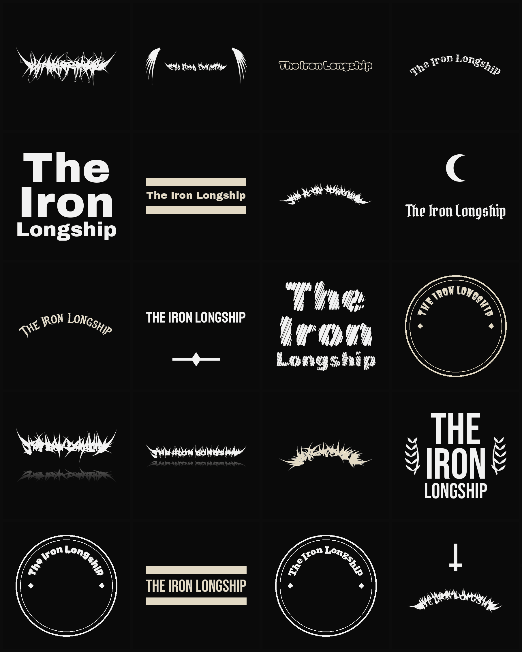 Twenty The Iron Longship band logo ideas — different faces, treatments and spike settings