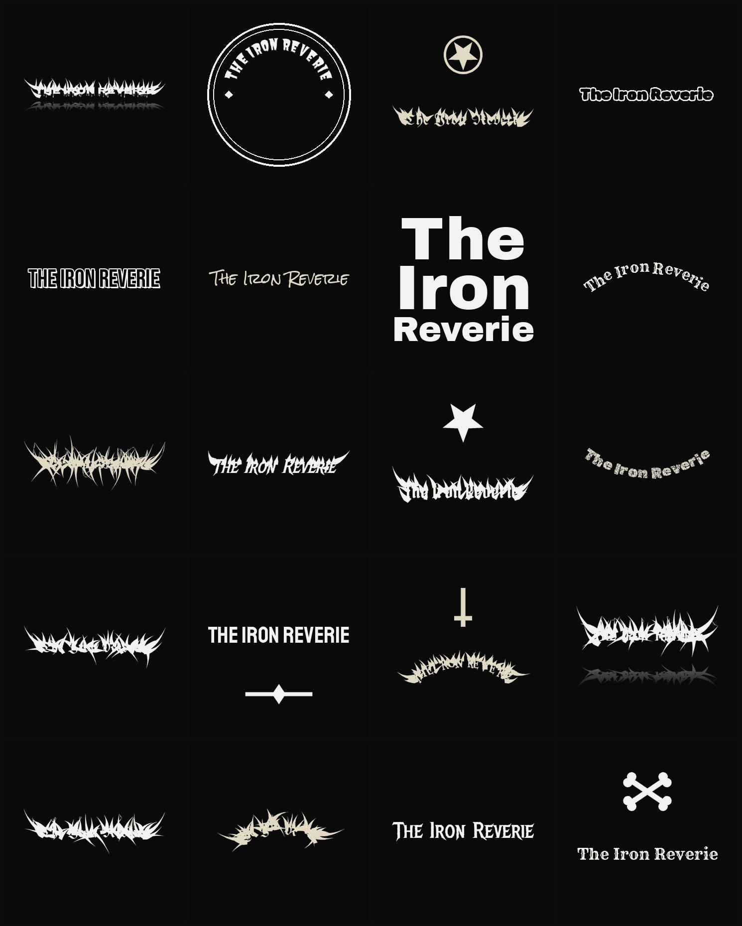 Twenty The Iron Reverie band logo ideas — different faces, treatments and spike settings