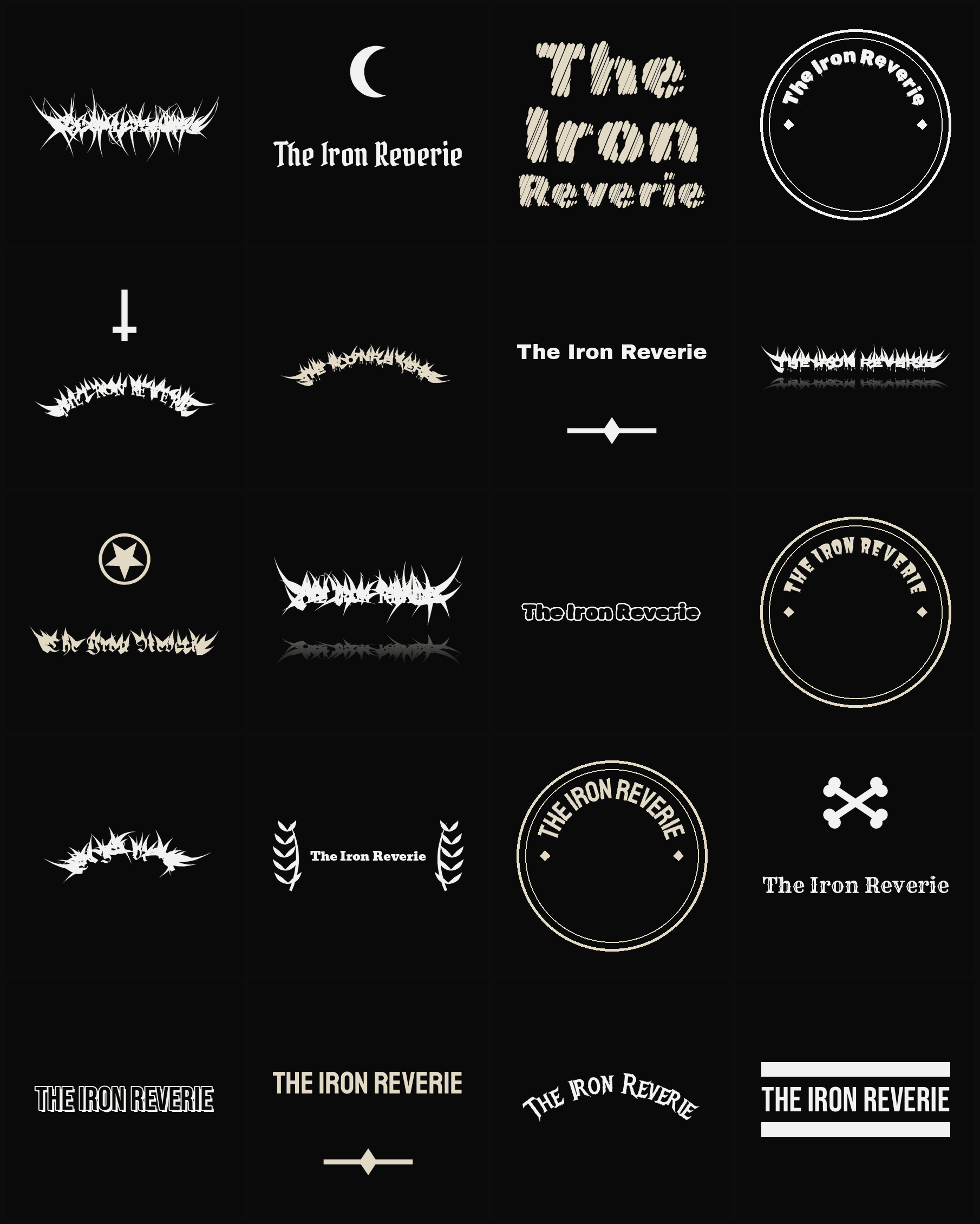 Twenty The Iron Reverie band logo ideas — different faces, treatments and spike settings