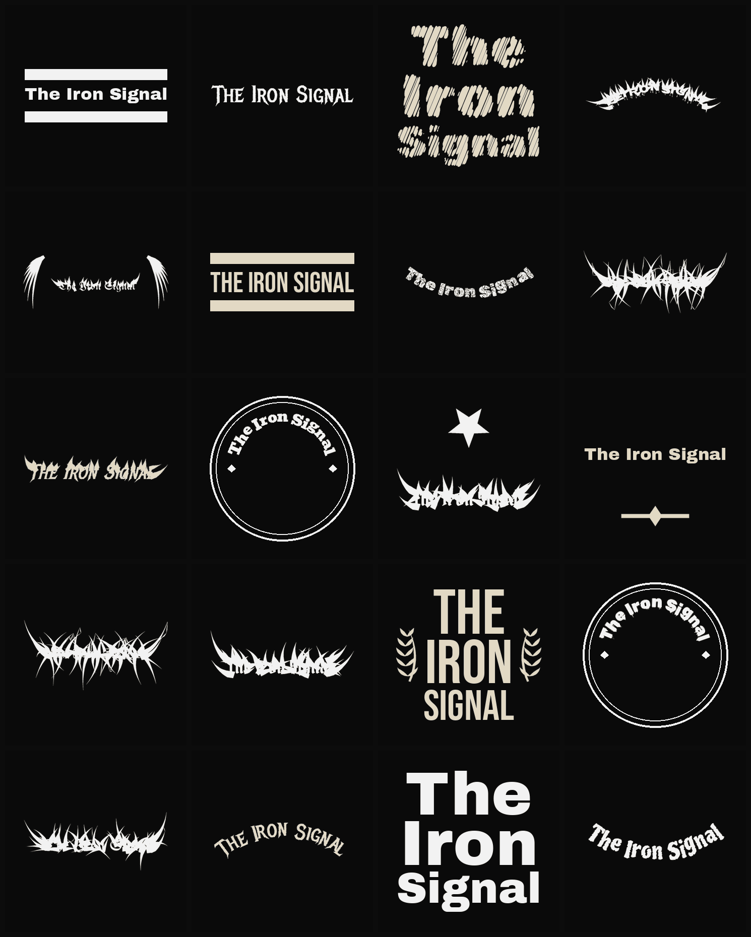 Twenty The Iron Signal band logo ideas — different faces, treatments and spike settings