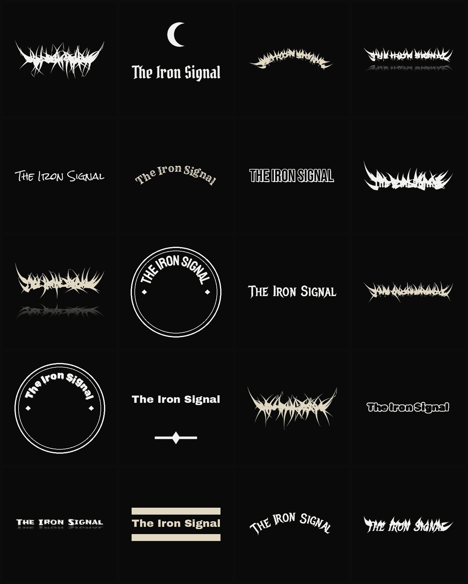 Twenty The Iron Signal band logo ideas — different faces, treatments and spike settings