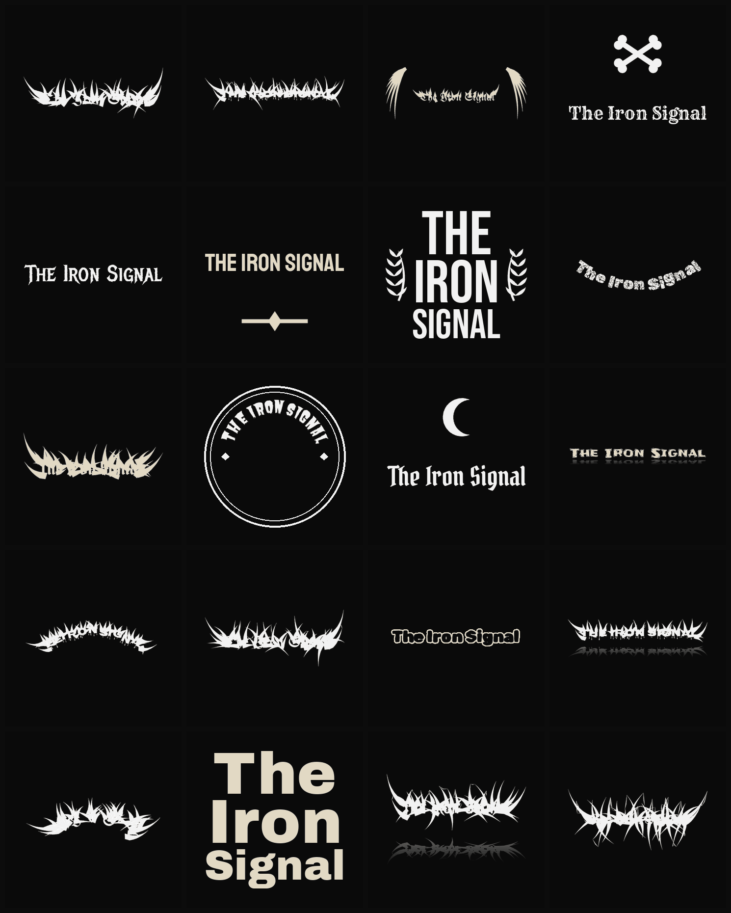 Twenty The Iron Signal band logo ideas — different faces, treatments and spike settings