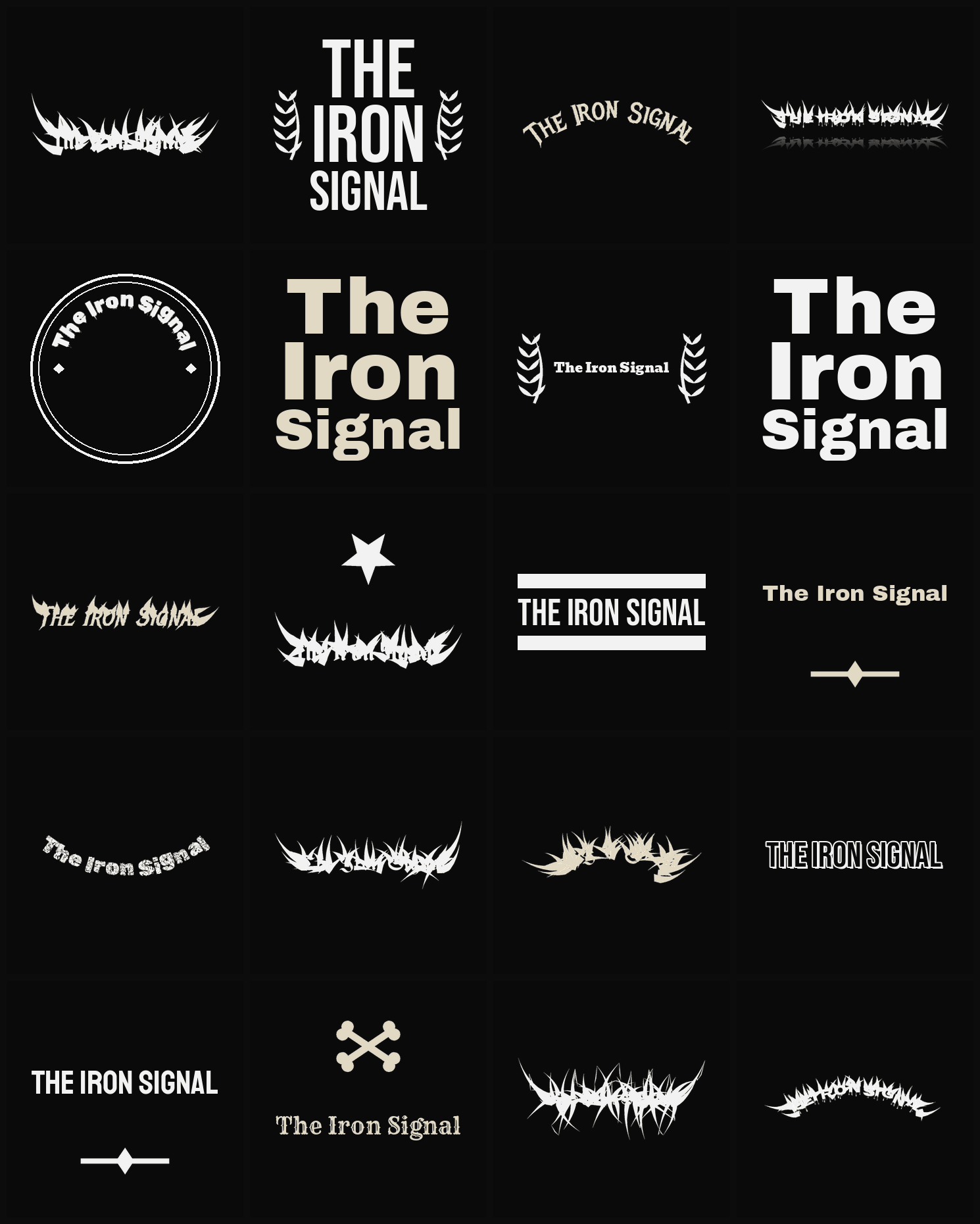 Twenty The Iron Signal band logo ideas — different faces, treatments and spike settings