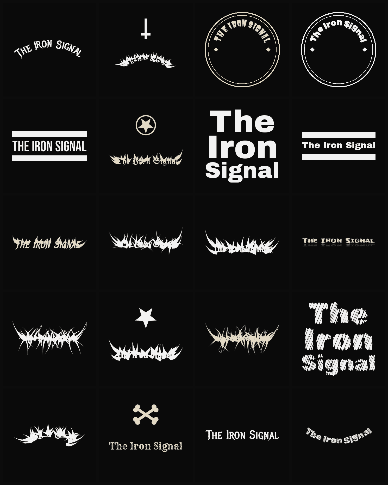 Twenty The Iron Signal band logo ideas — different faces, treatments and spike settings
