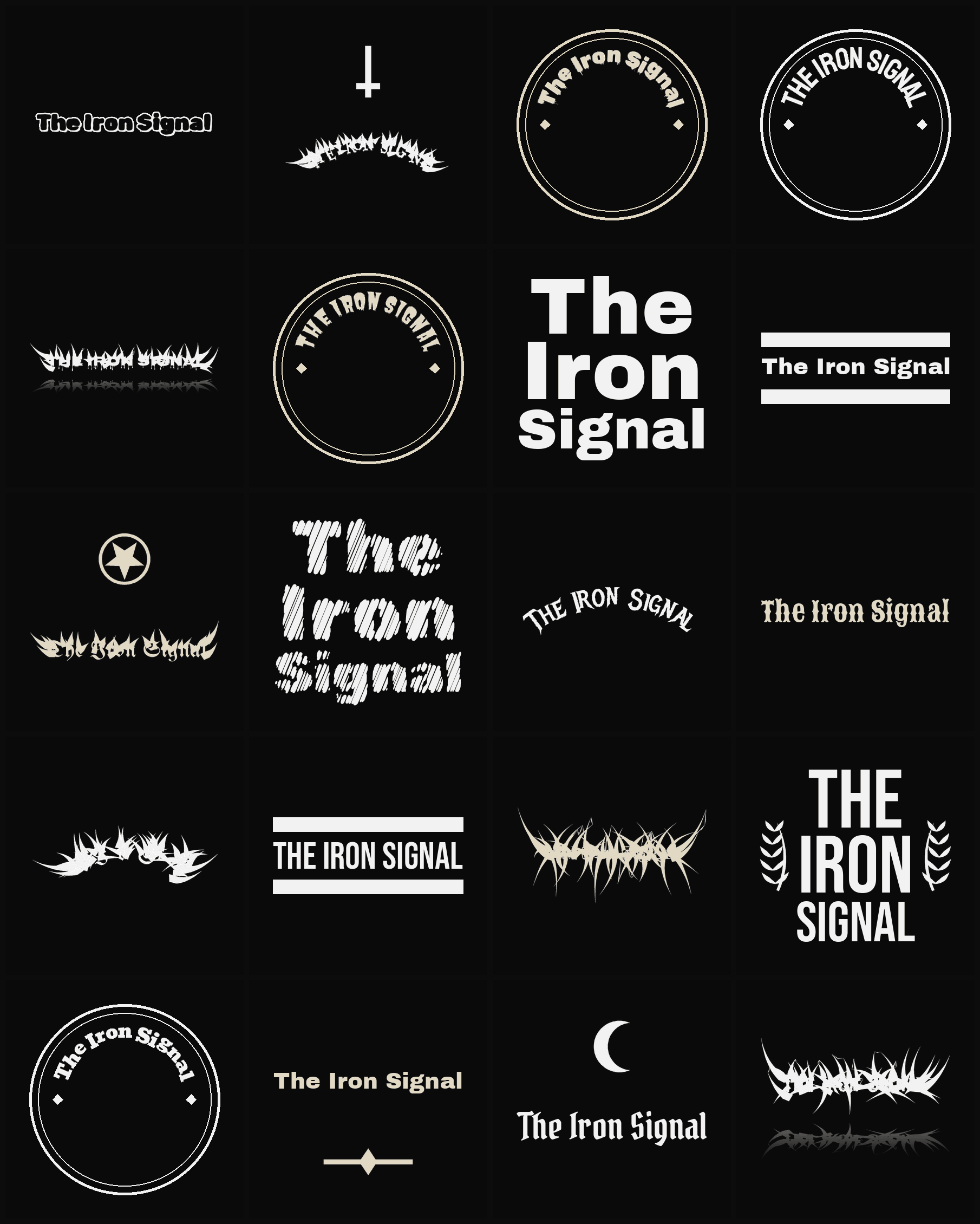 Twenty The Iron Signal band logo ideas — different faces, treatments and spike settings