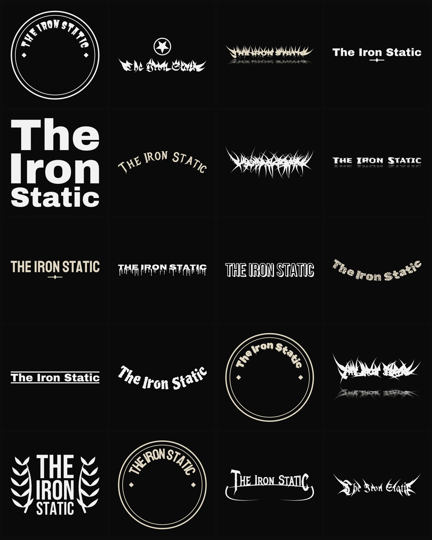 Twenty The Iron Static band logo ideas — different faces, treatments and spike settings