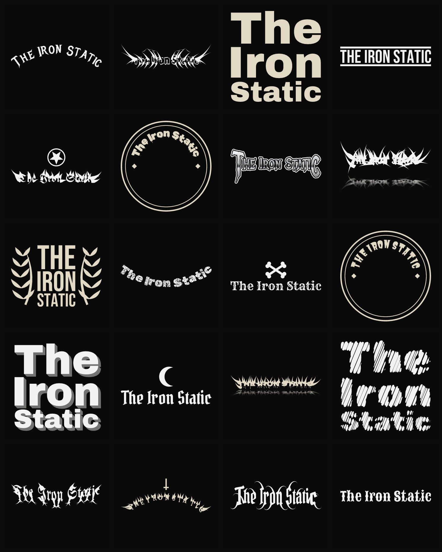 Twenty The Iron Static band logo ideas — different faces, treatments and spike settings