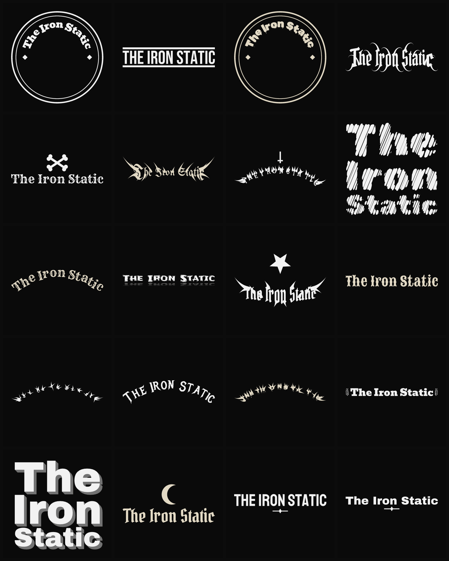 Twenty The Iron Static band logo ideas — different faces, treatments and spike settings