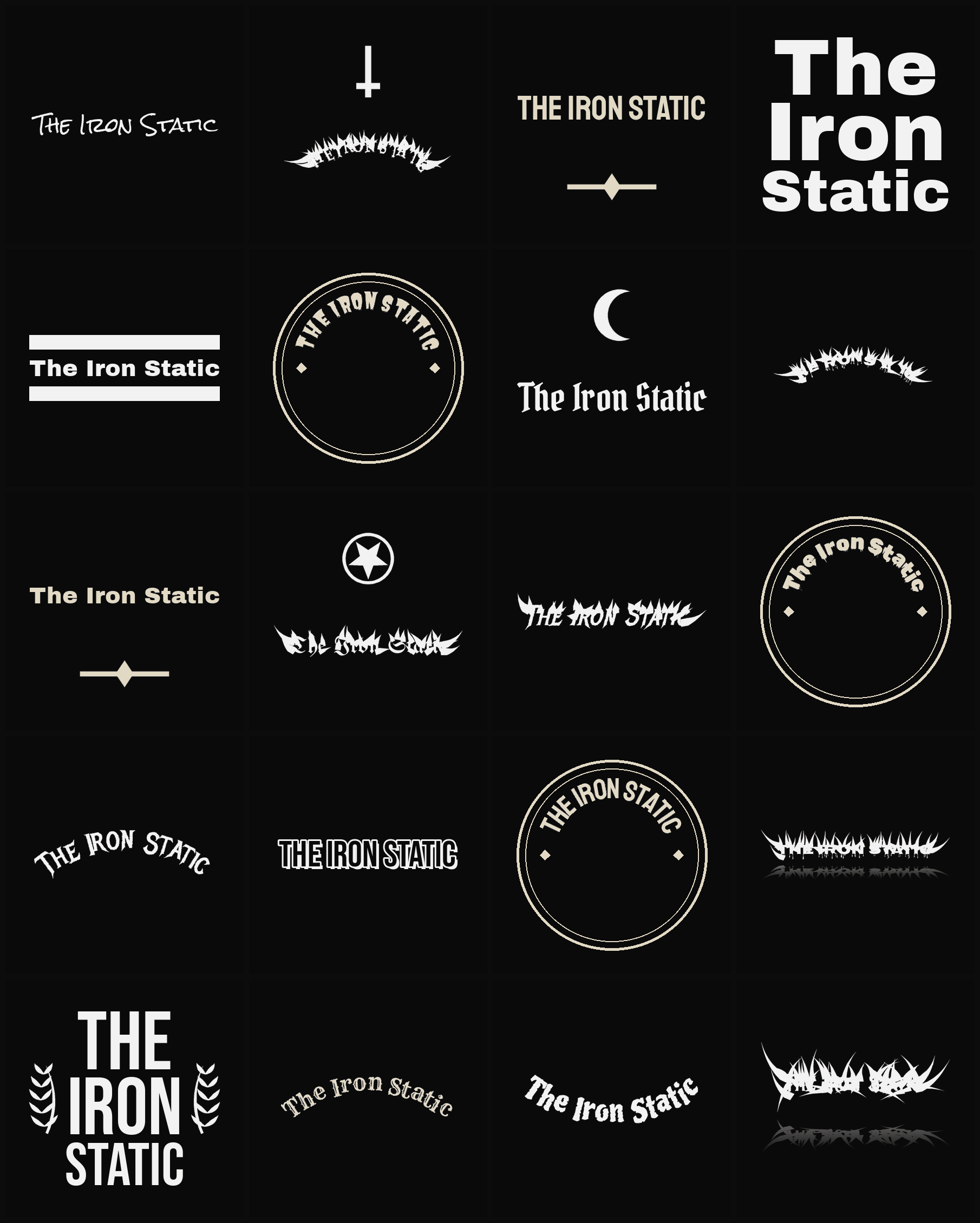 Twenty The Iron Static band logo ideas — different faces, treatments and spike settings