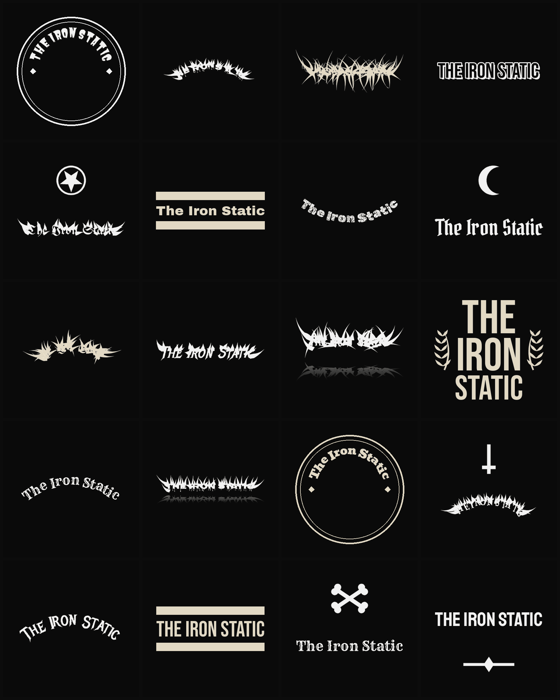 Twenty The Iron Static band logo ideas — different faces, treatments and spike settings