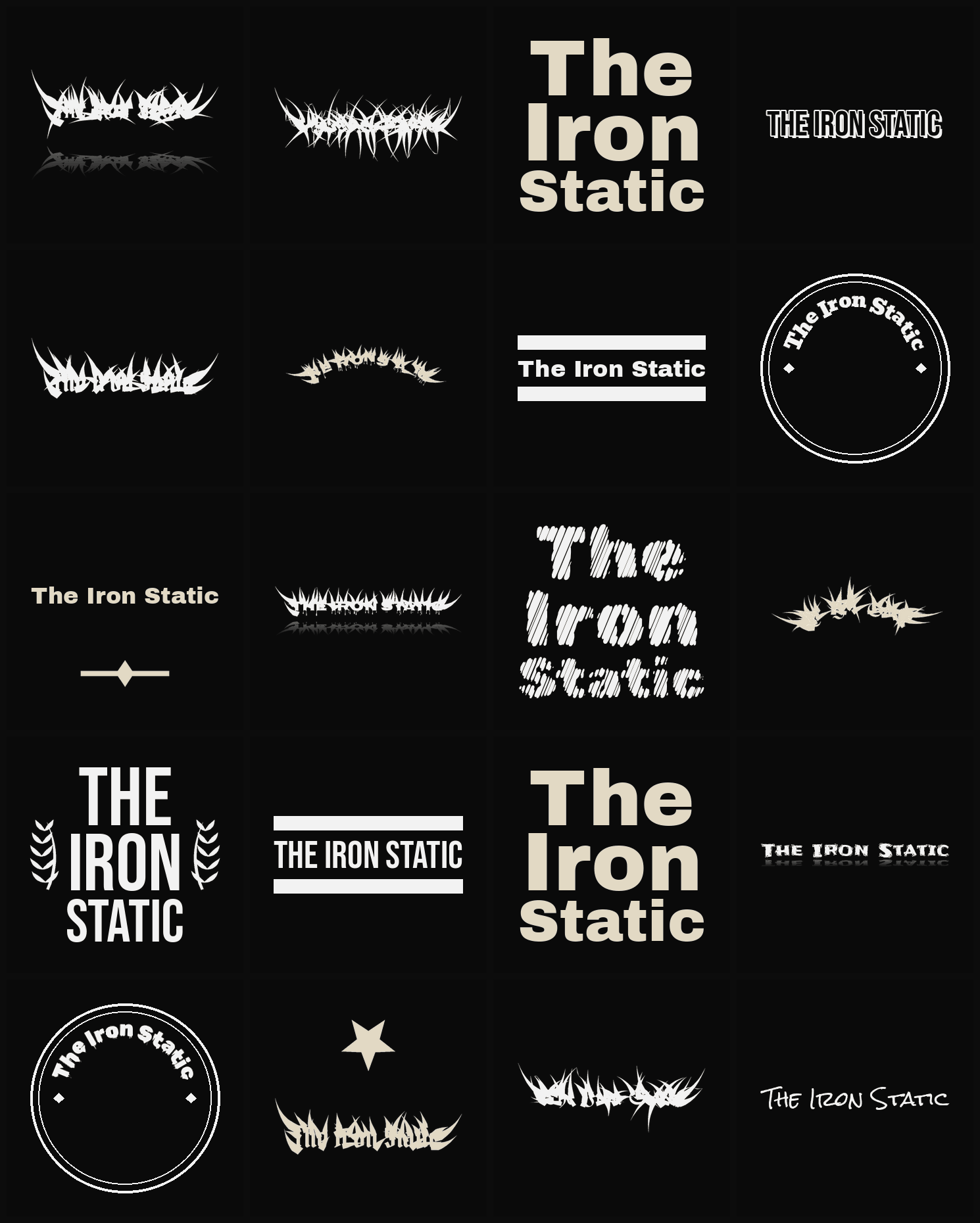 Twenty The Iron Static band logo ideas — different faces, treatments and spike settings