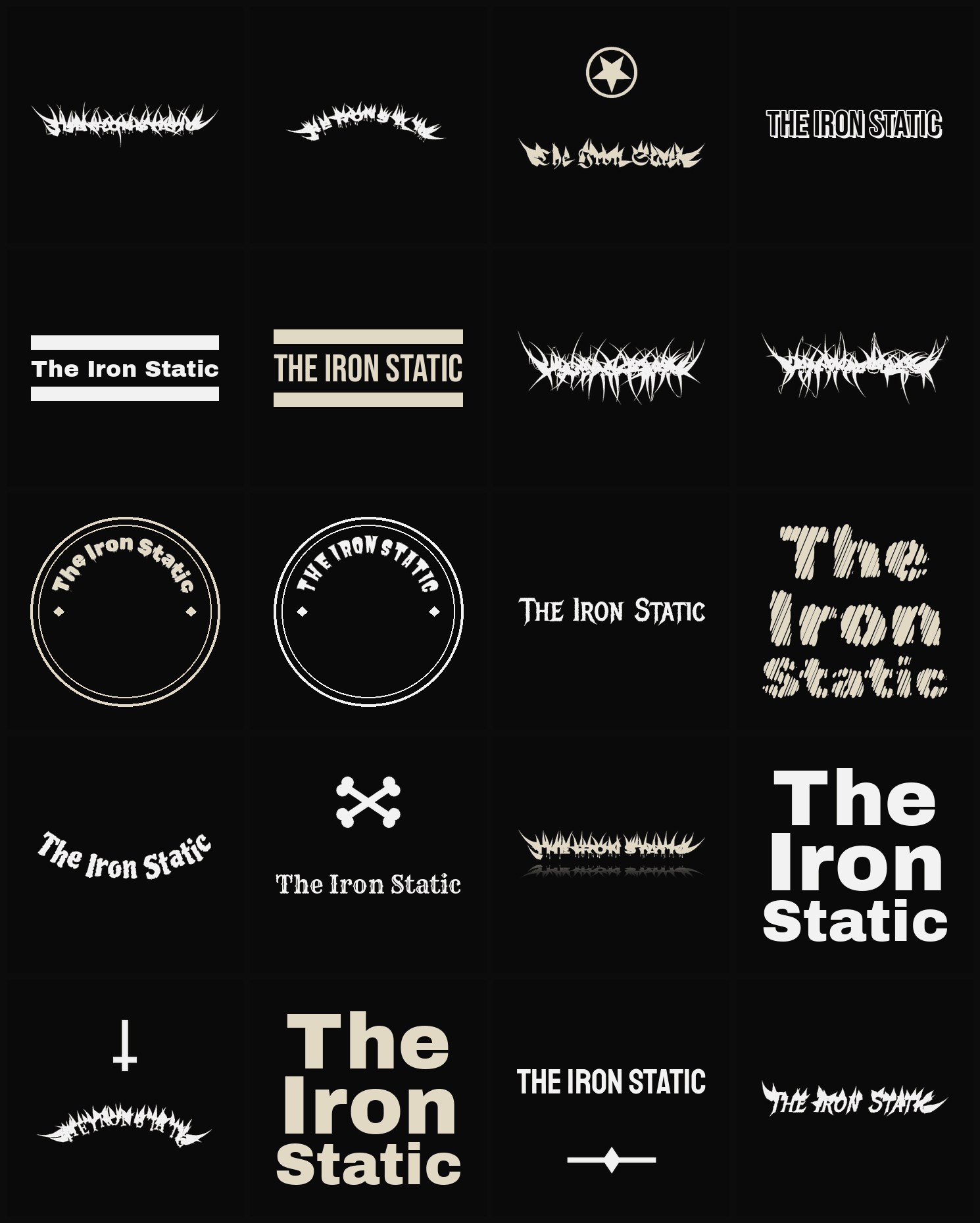 Twenty The Iron Static band logo ideas — different faces, treatments and spike settings