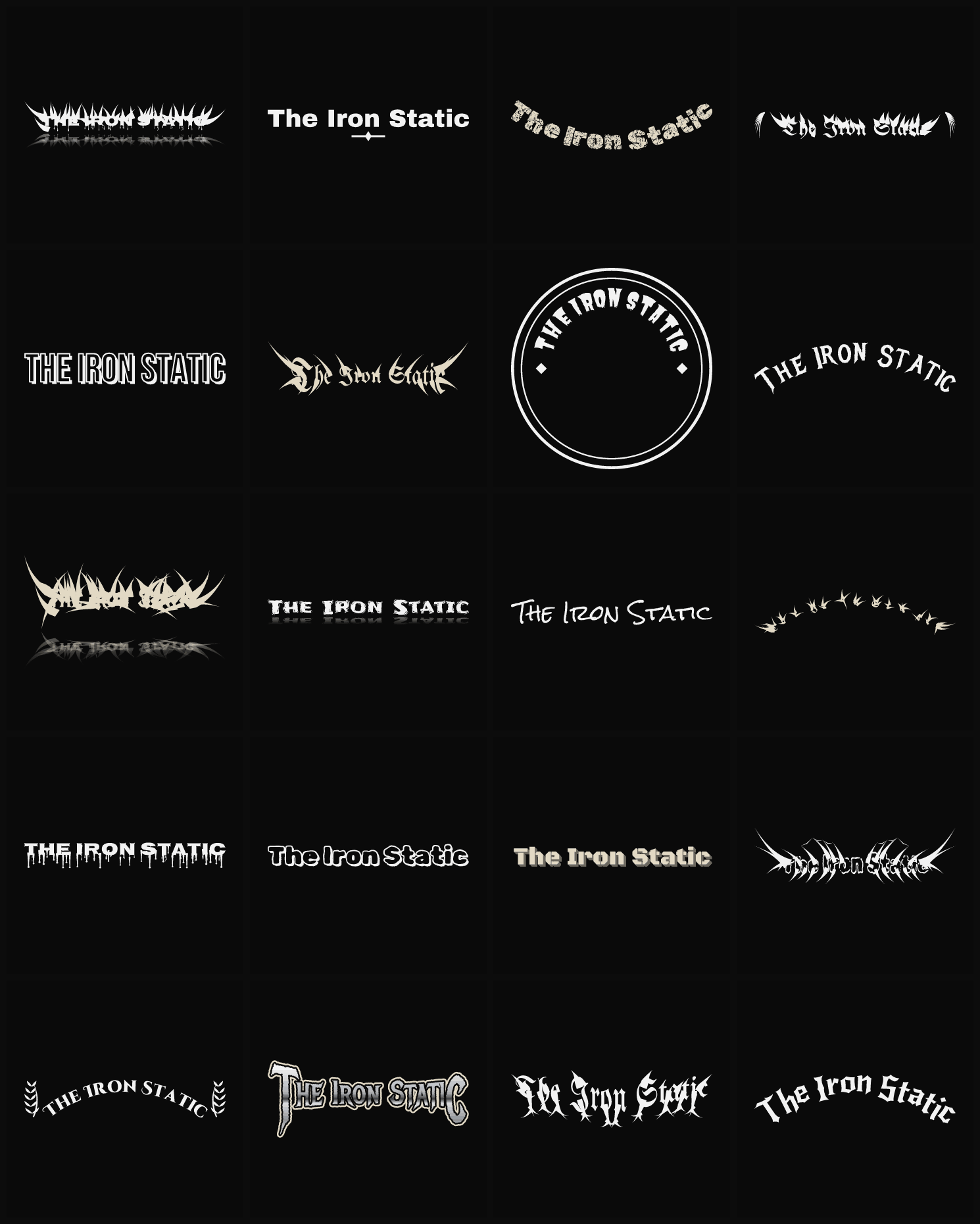 Twenty The Iron Static band logo ideas — different faces, treatments and spike settings