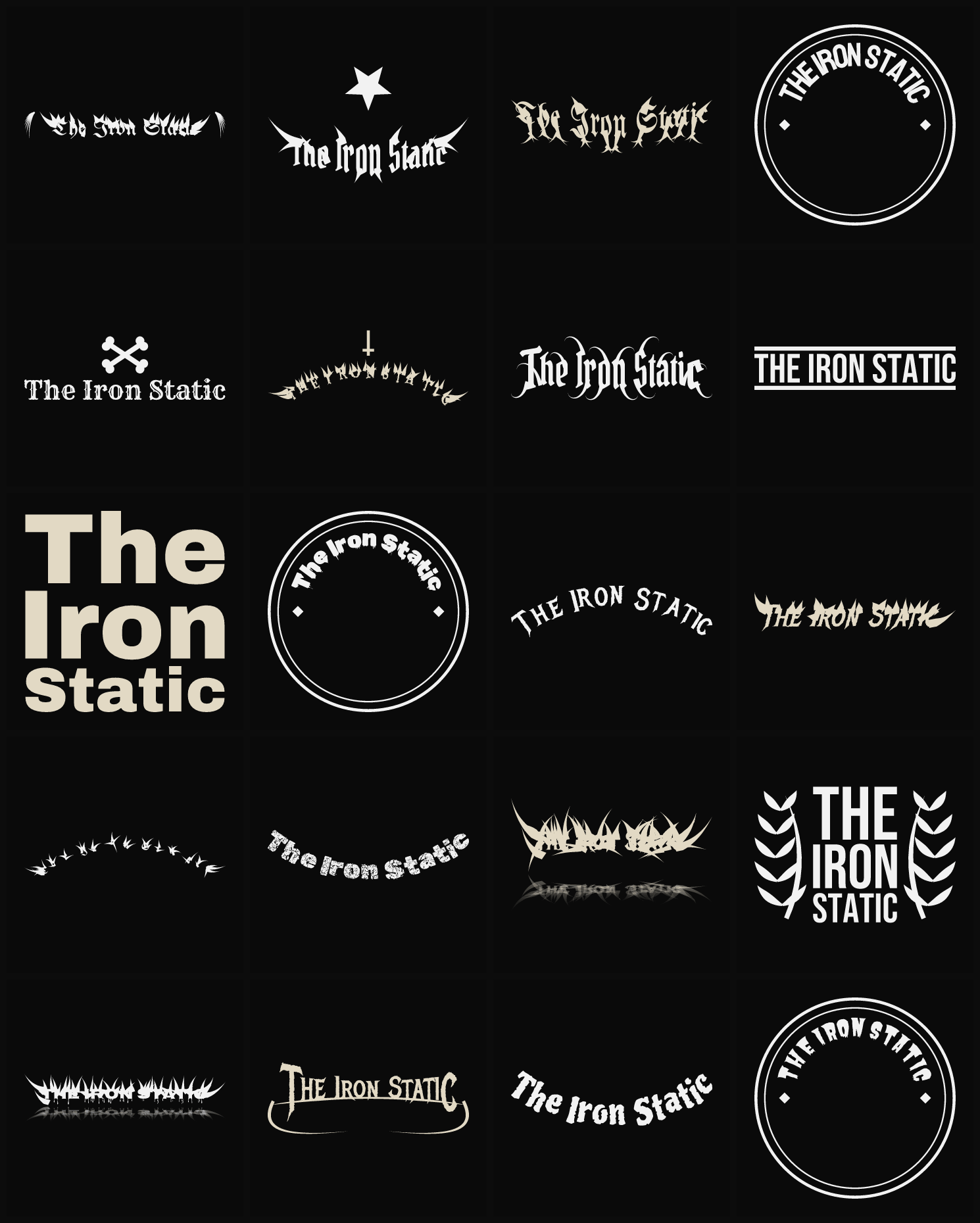 Twenty The Iron Static band logo ideas — different faces, treatments and spike settings