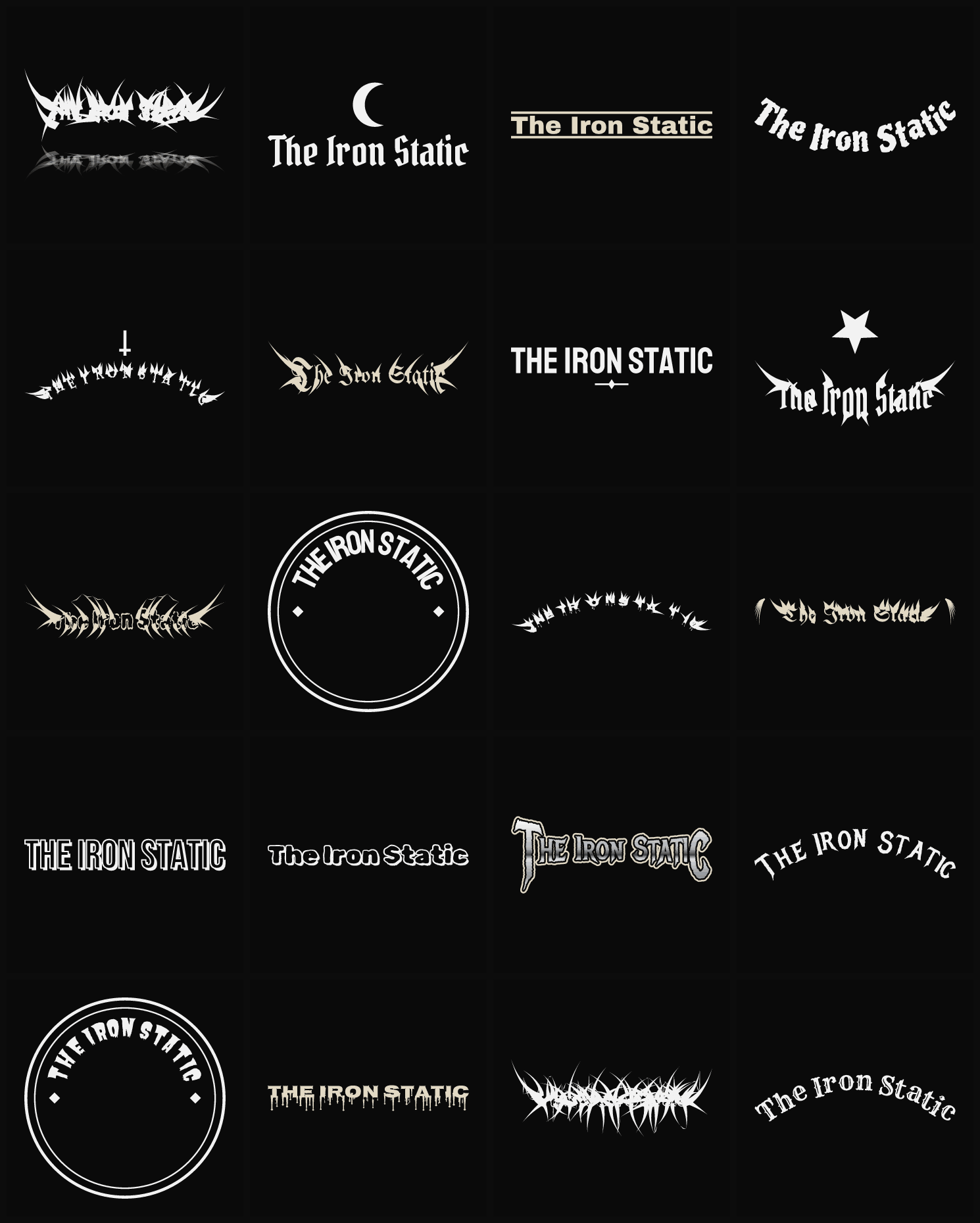 Twenty The Iron Static band logo ideas — different faces, treatments and spike settings