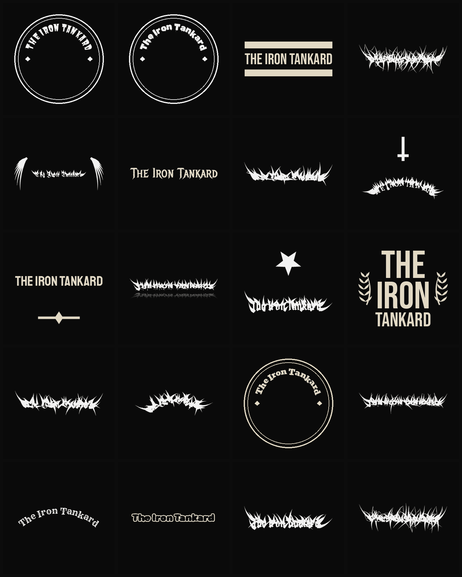Twenty The Iron Tankard band logo ideas — different faces, treatments and spike settings