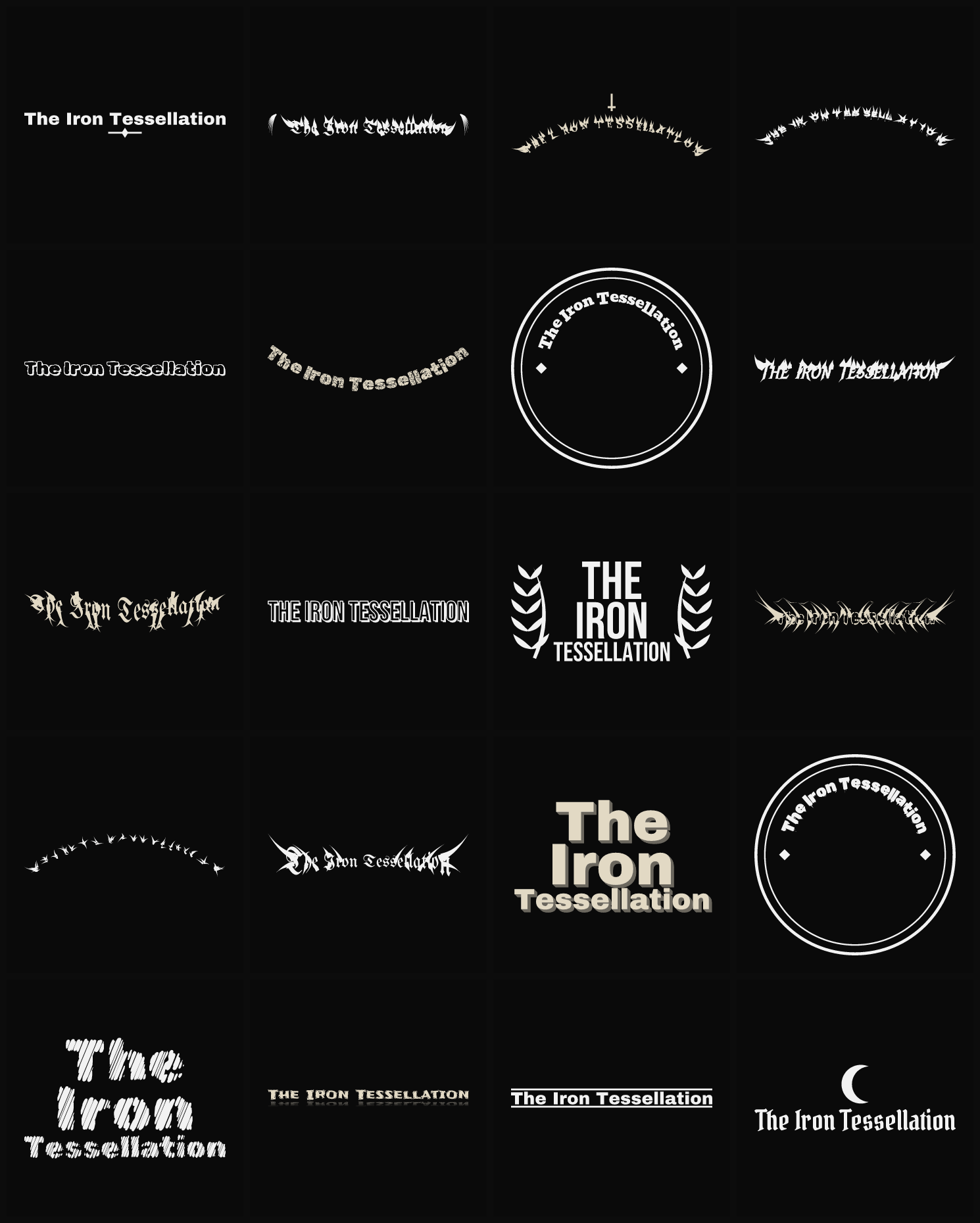 Twenty The Iron Tessellation band logo ideas — different faces, treatments and spike settings