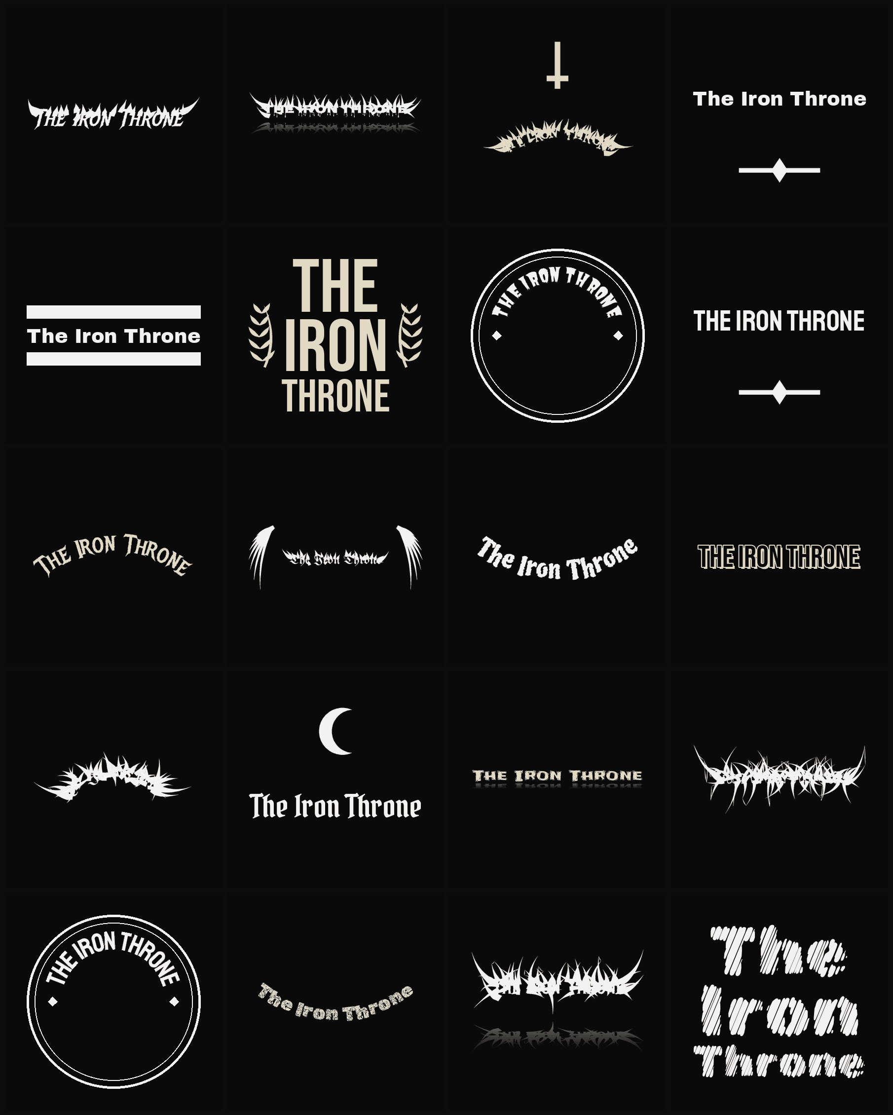 Twenty The Iron Throne band logo ideas — different faces, treatments and spike settings