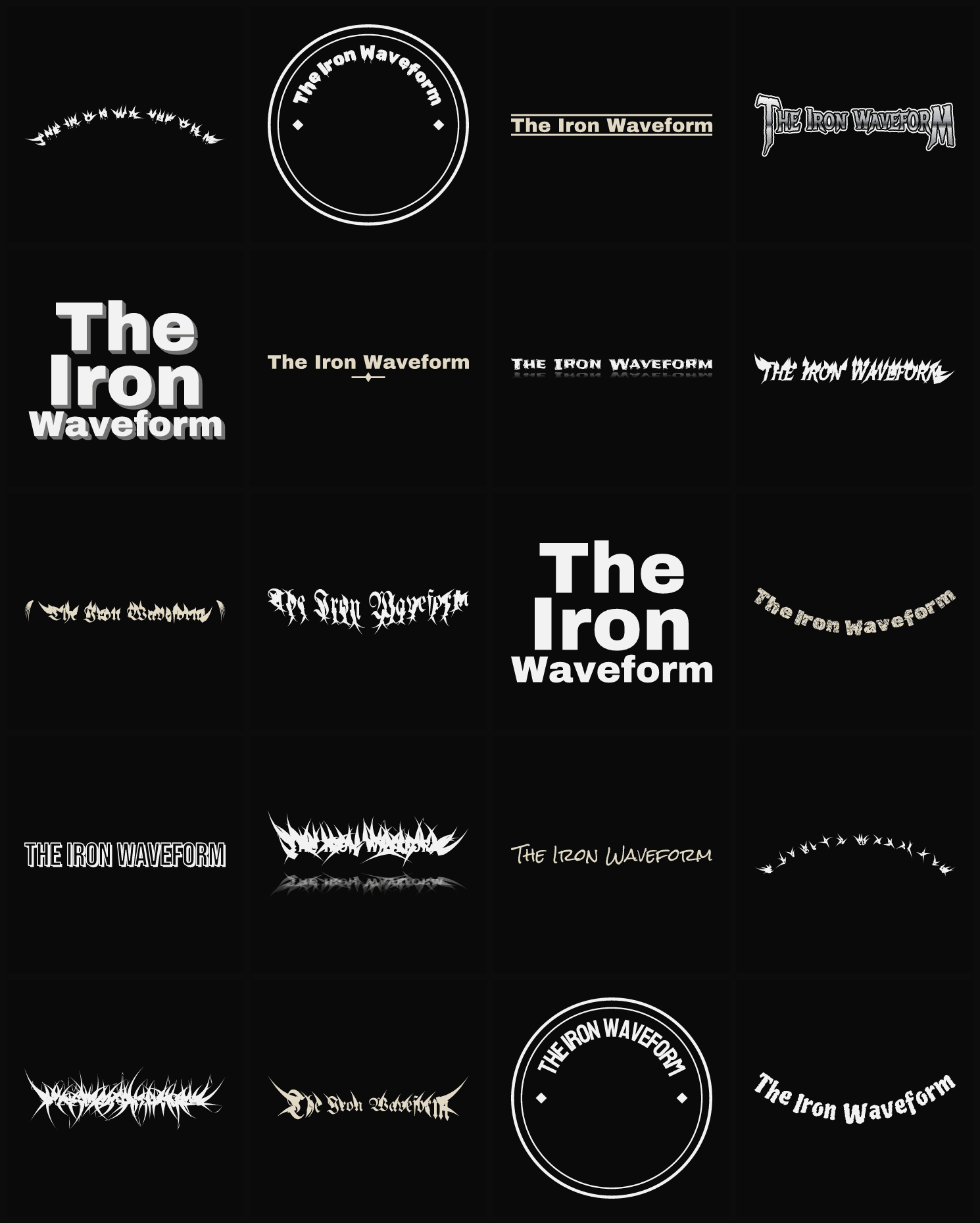 Twenty The Iron Waveform band logo ideas — different faces, treatments and spike settings