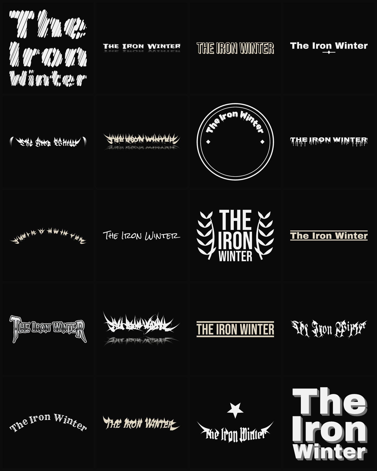 Twenty The Iron Winter band logo ideas — different faces, treatments and spike settings