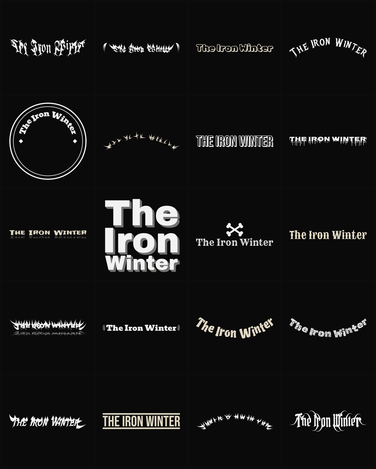 Twenty The Iron Winter band logo ideas — different faces, treatments and spike settings