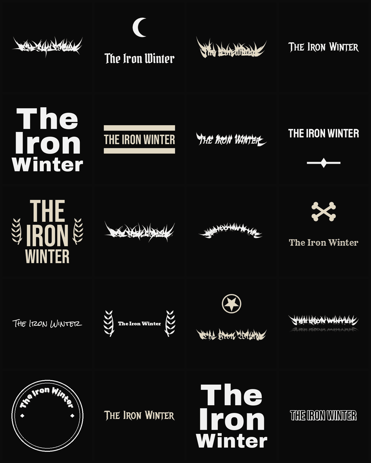 Twenty The Iron Winter band logo ideas — different faces, treatments and spike settings