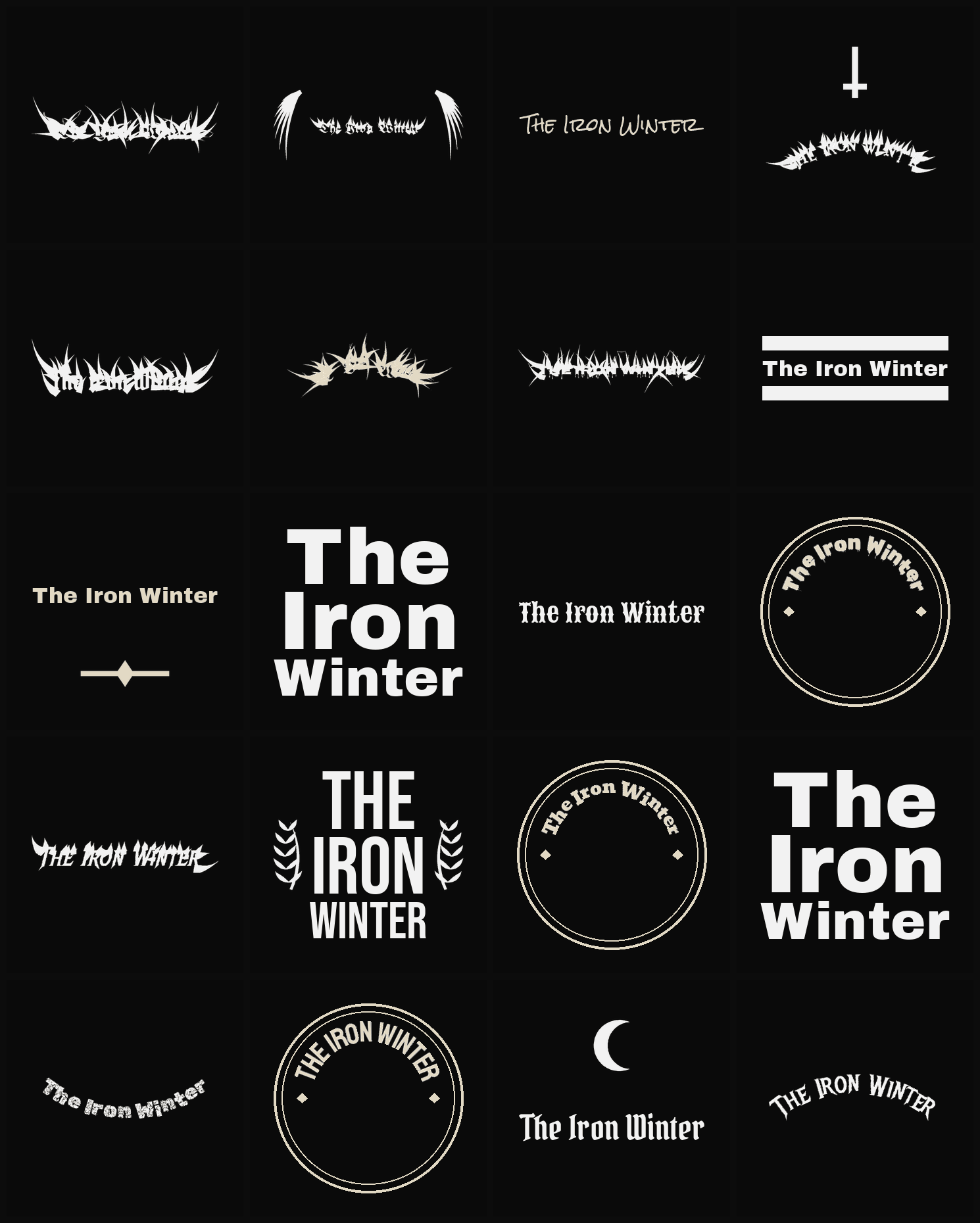 Twenty The Iron Winter band logo ideas — different faces, treatments and spike settings