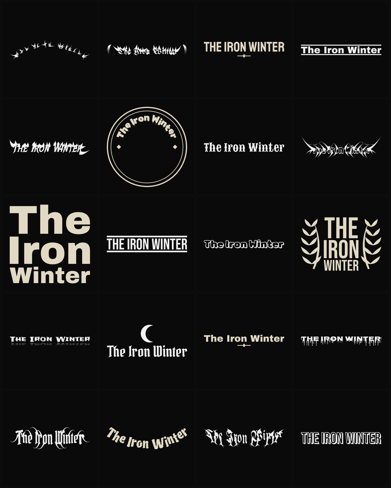 Twenty The Iron Winter band logo ideas — different faces, treatments and spike settings