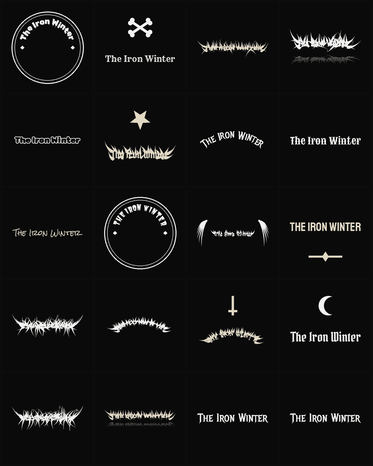 Twenty The Iron Winter band logo ideas — different faces, treatments and spike settings