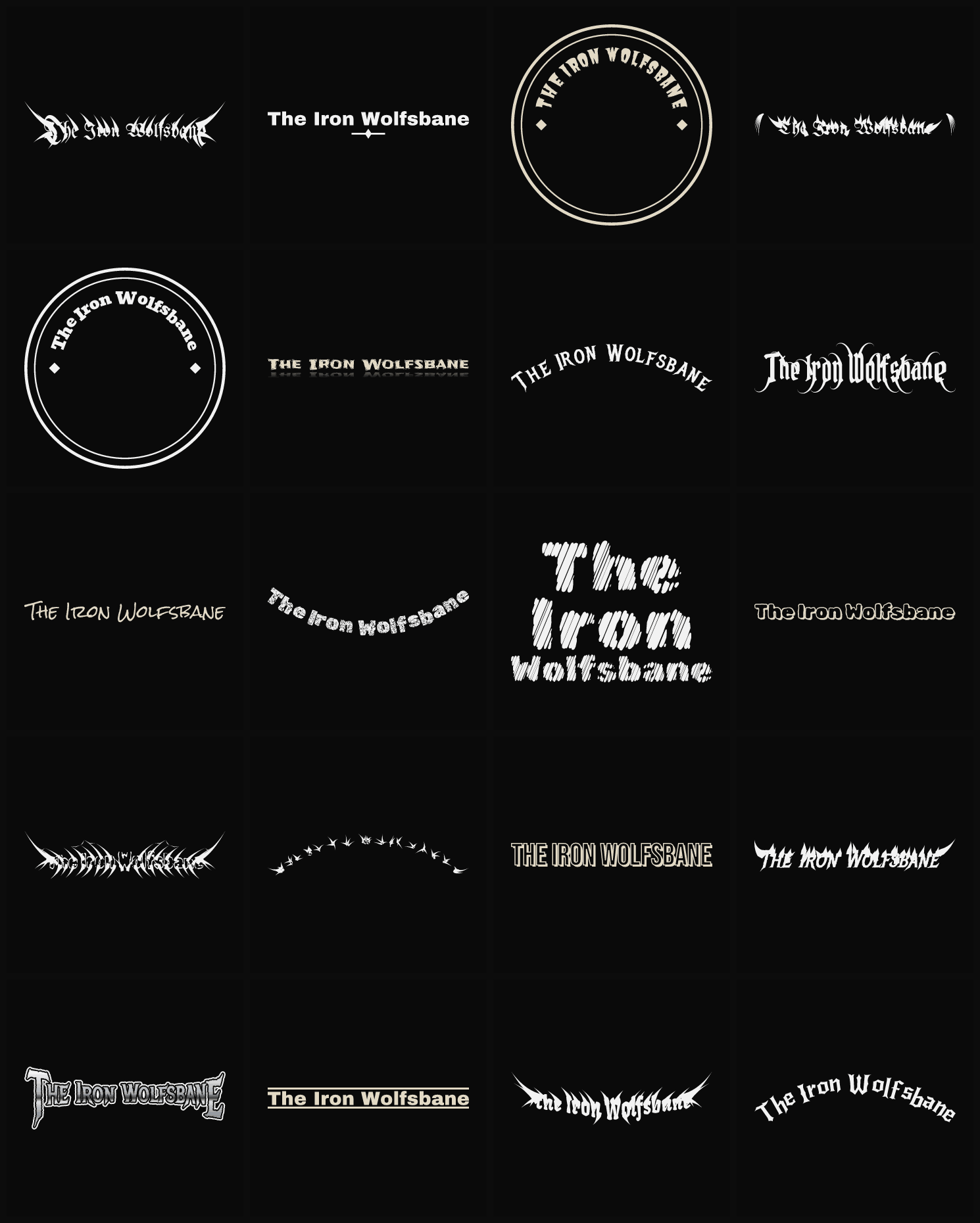 Twenty The Iron Wolfsbane band logo ideas — different faces, treatments and spike settings