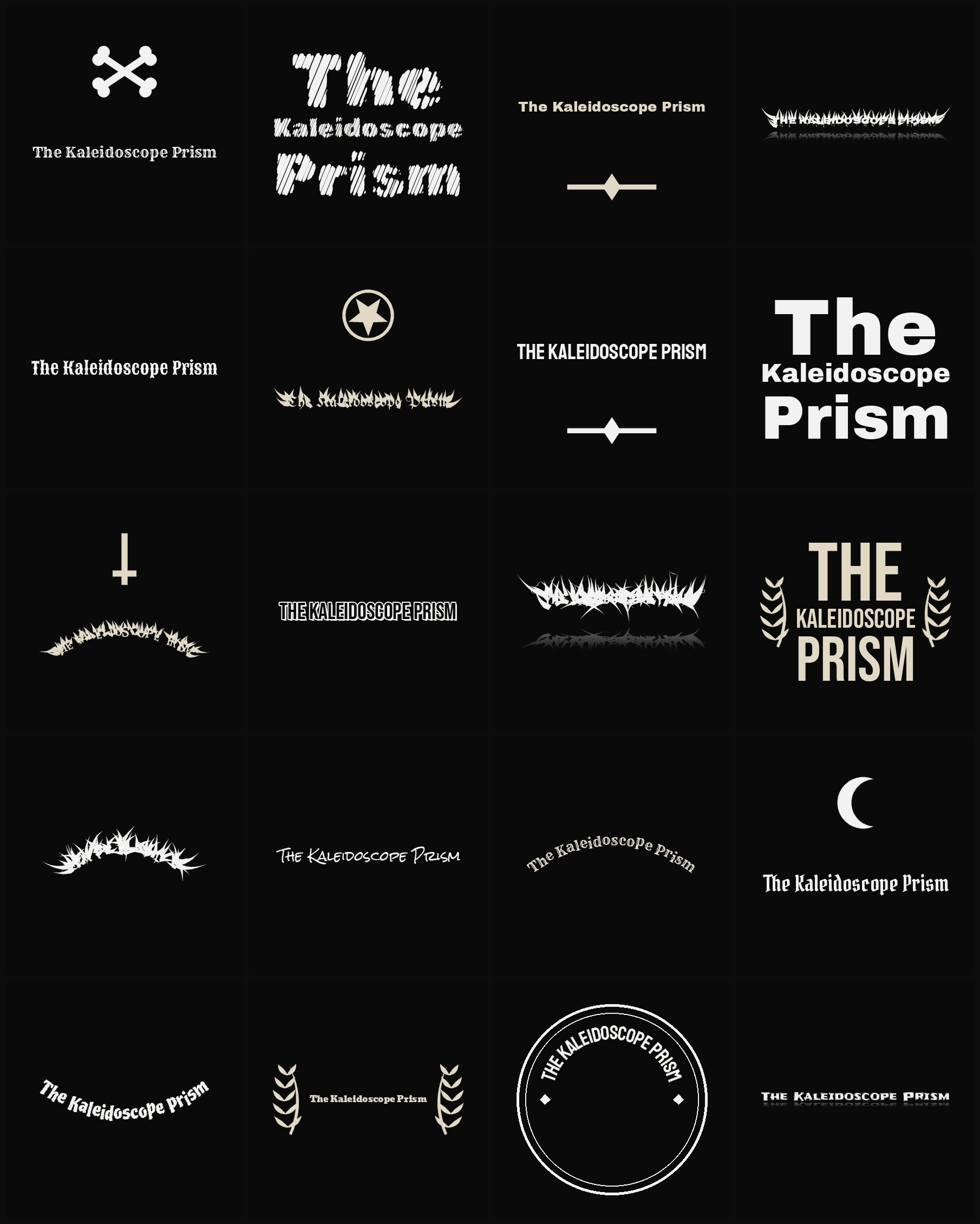 Twenty The Kaleidoscope Prism band logo ideas — different faces, treatments and spike settings
