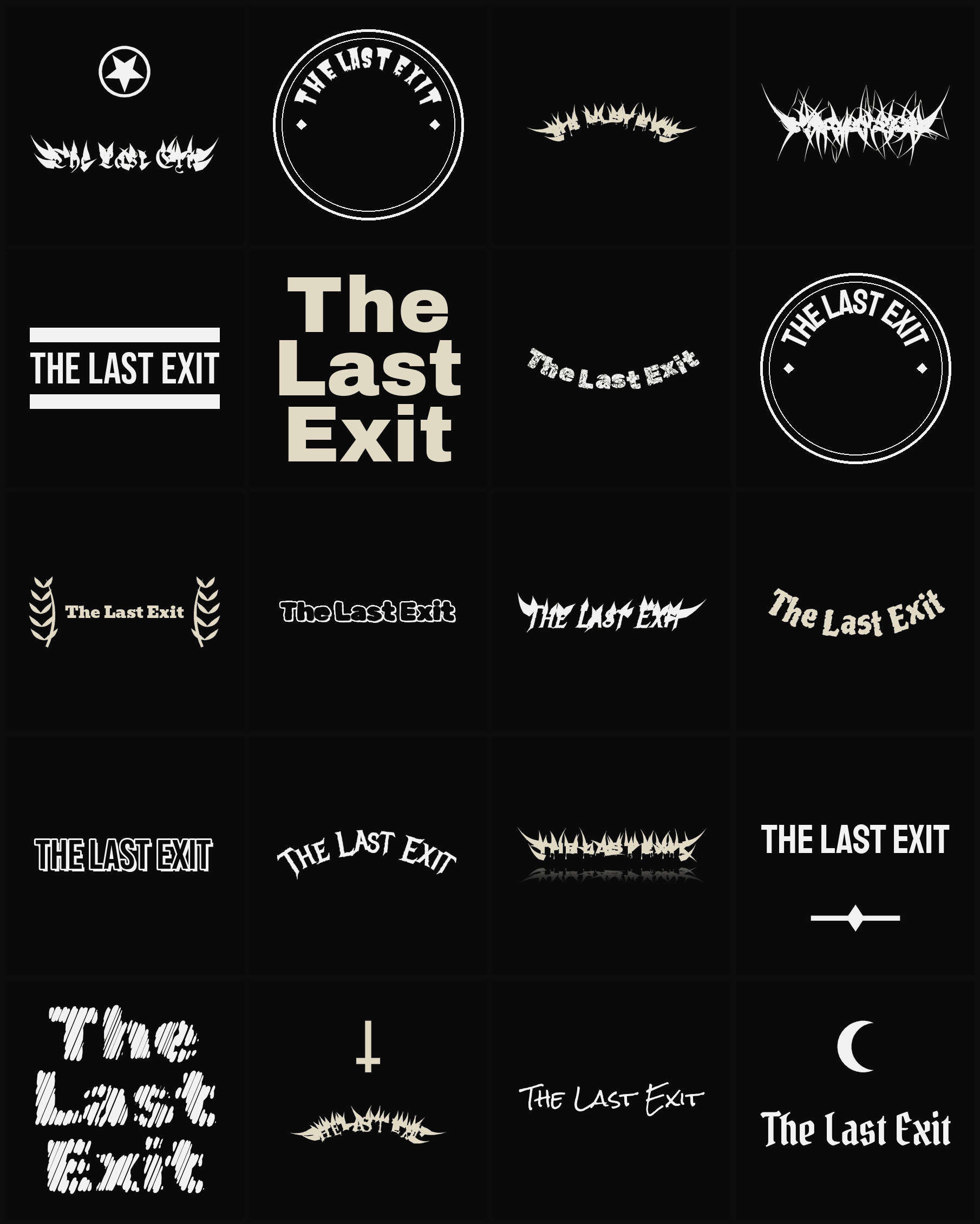 Twenty The Last Exit band logo ideas — different faces, treatments and spike settings